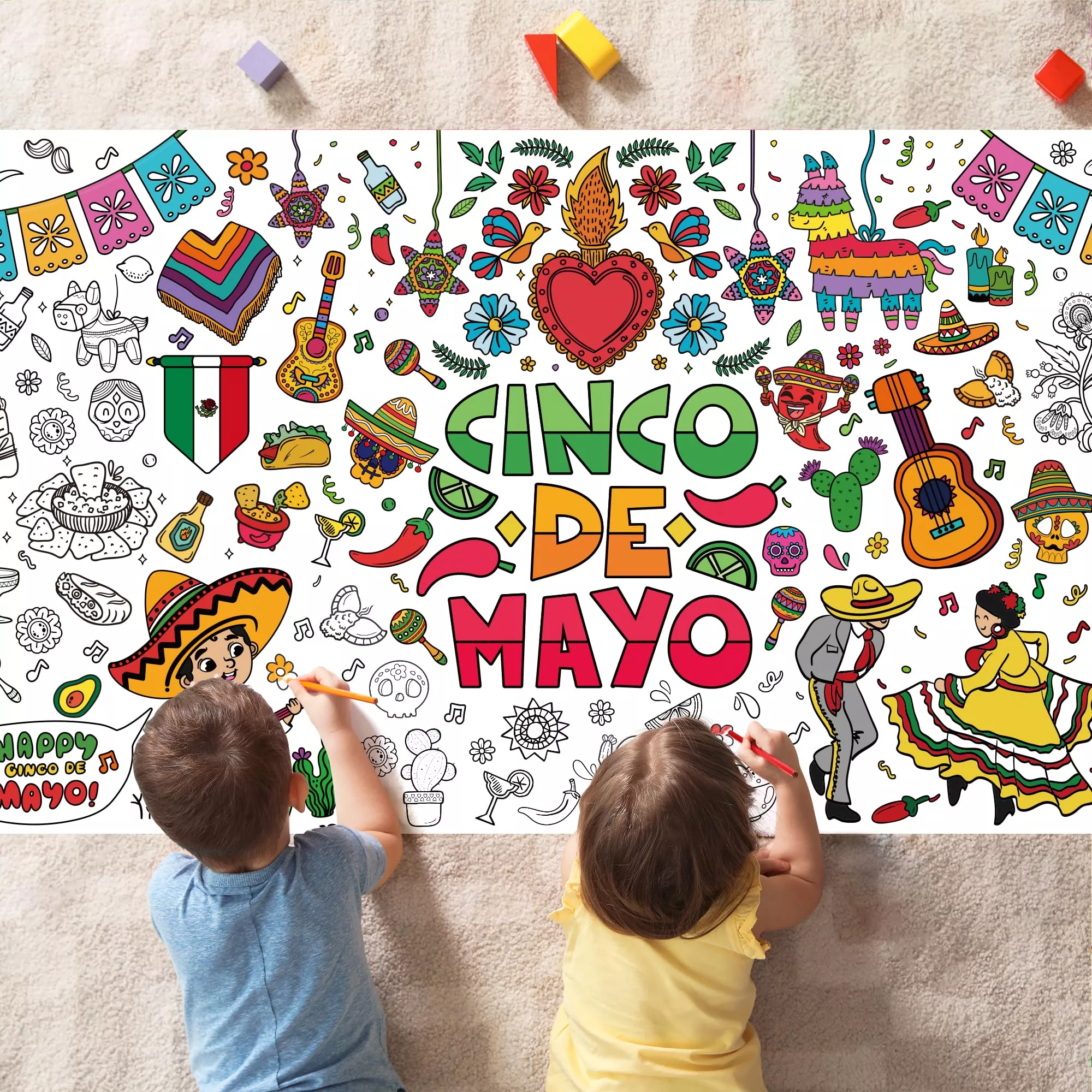 OHOME Cinco De Mayo Coloring Poster/Tablecloth 72" x 30"