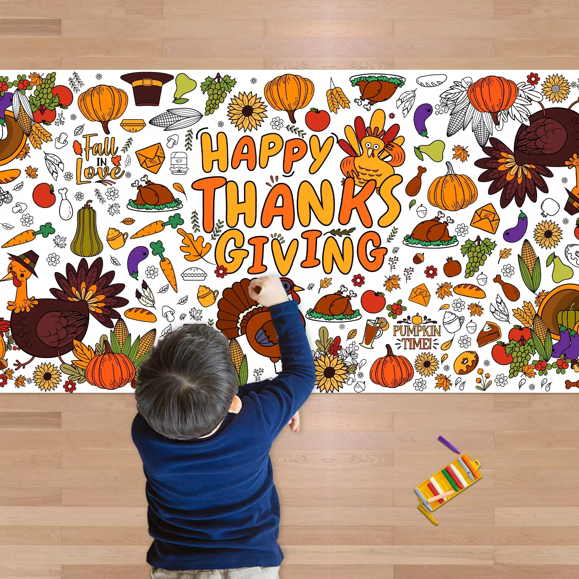 OHOME Thanksgiving Coloring Tablecloth 72"x30" Paper Banner Decor