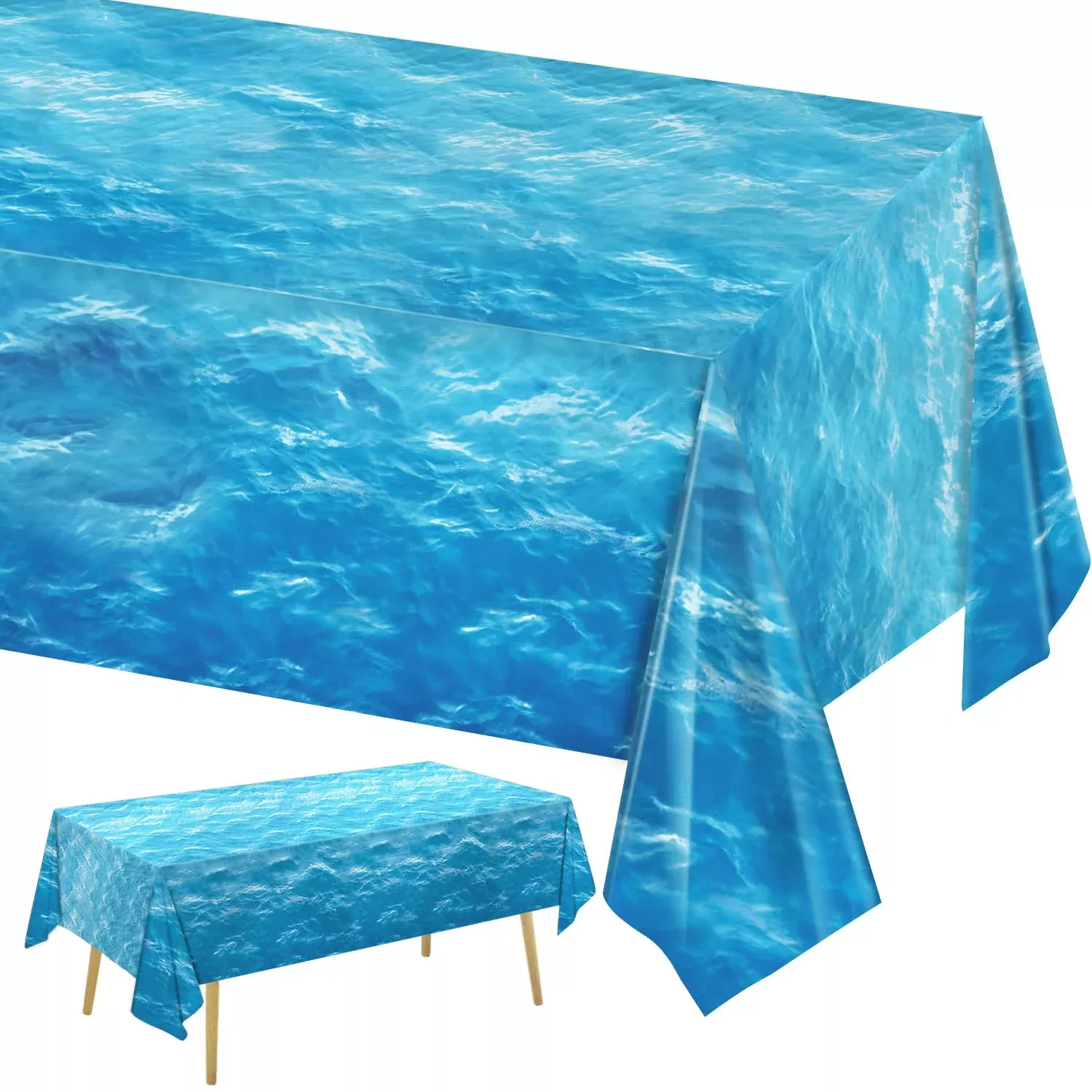 Oigco Ocean Plastic Tablecloths for Beach Parties, 54"x108", 3