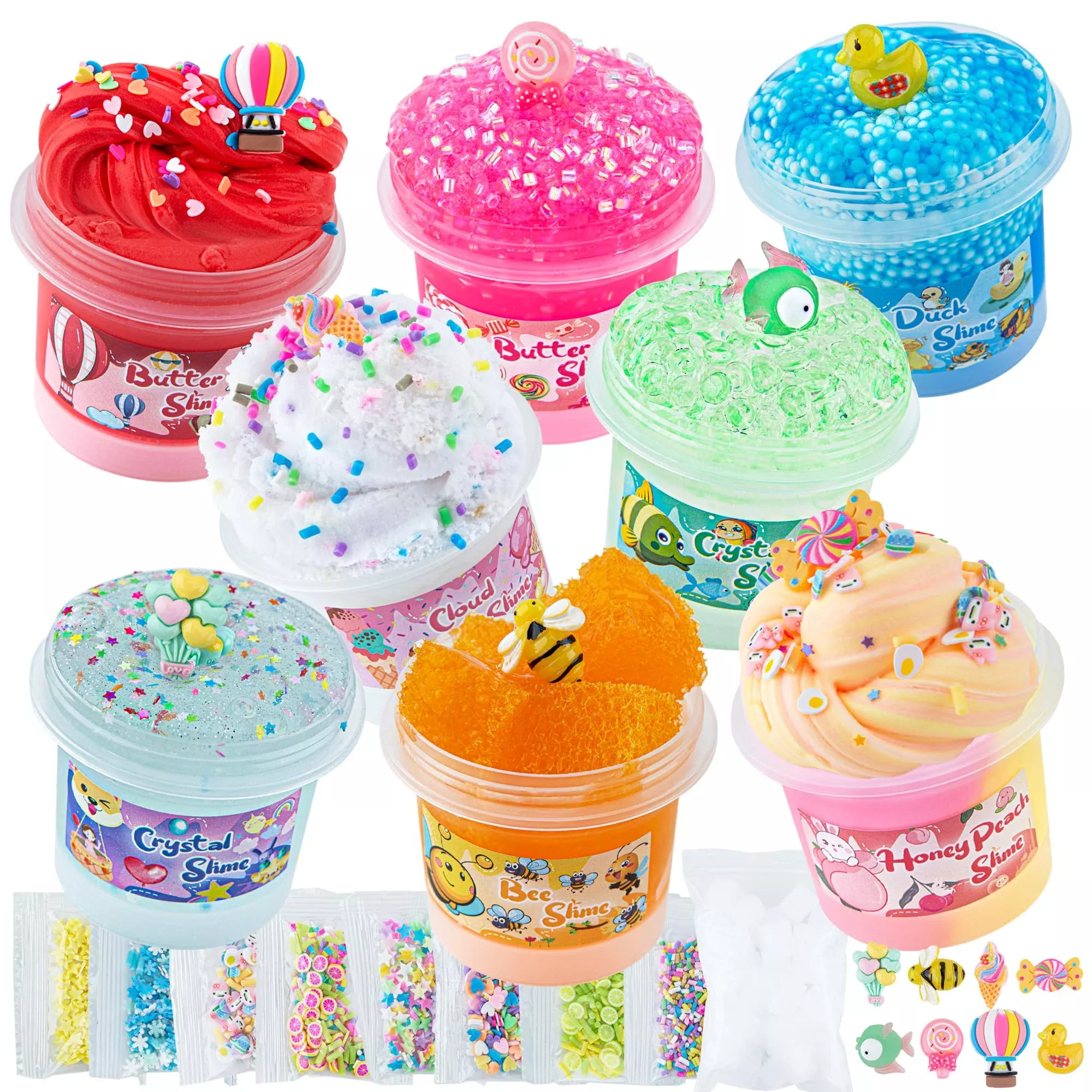 Okaybee Slime Variety Pack - 8 Textures, Butter, Cloud, Clear, Honeyco