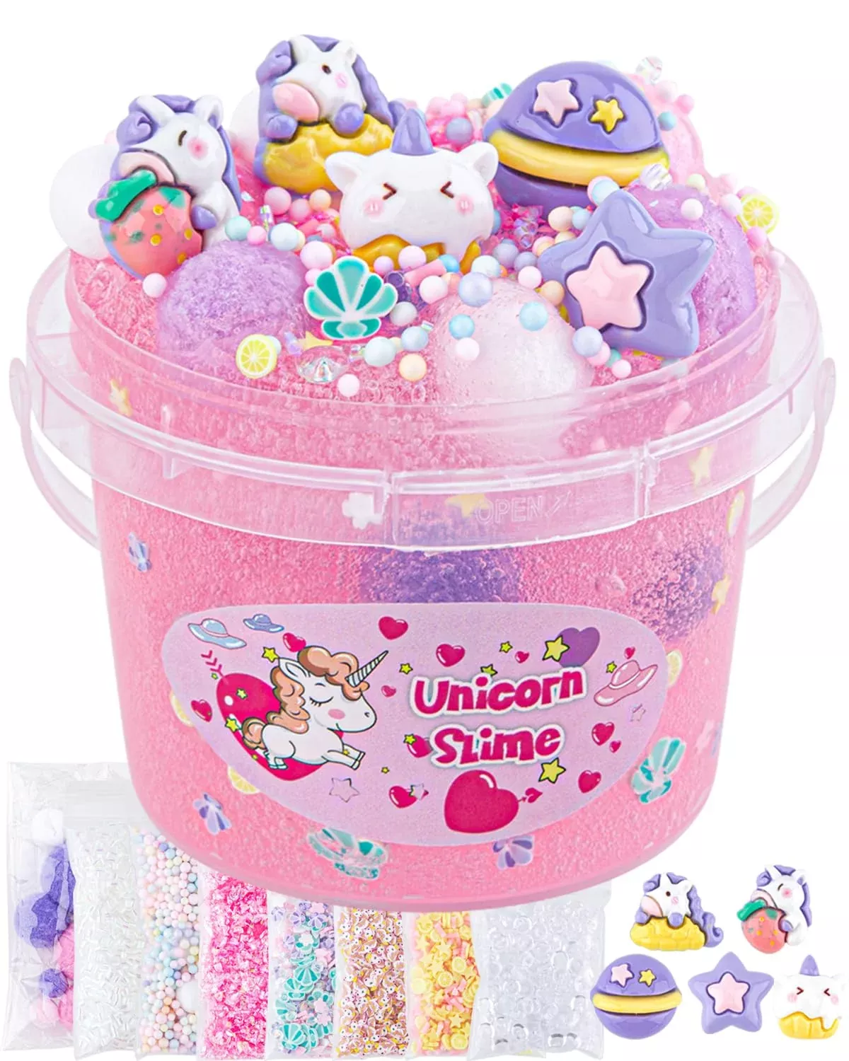 Okaybee Unicorn Slime Kit - 10 FL OZ Pink Clear Slime, Includes 9 Add-