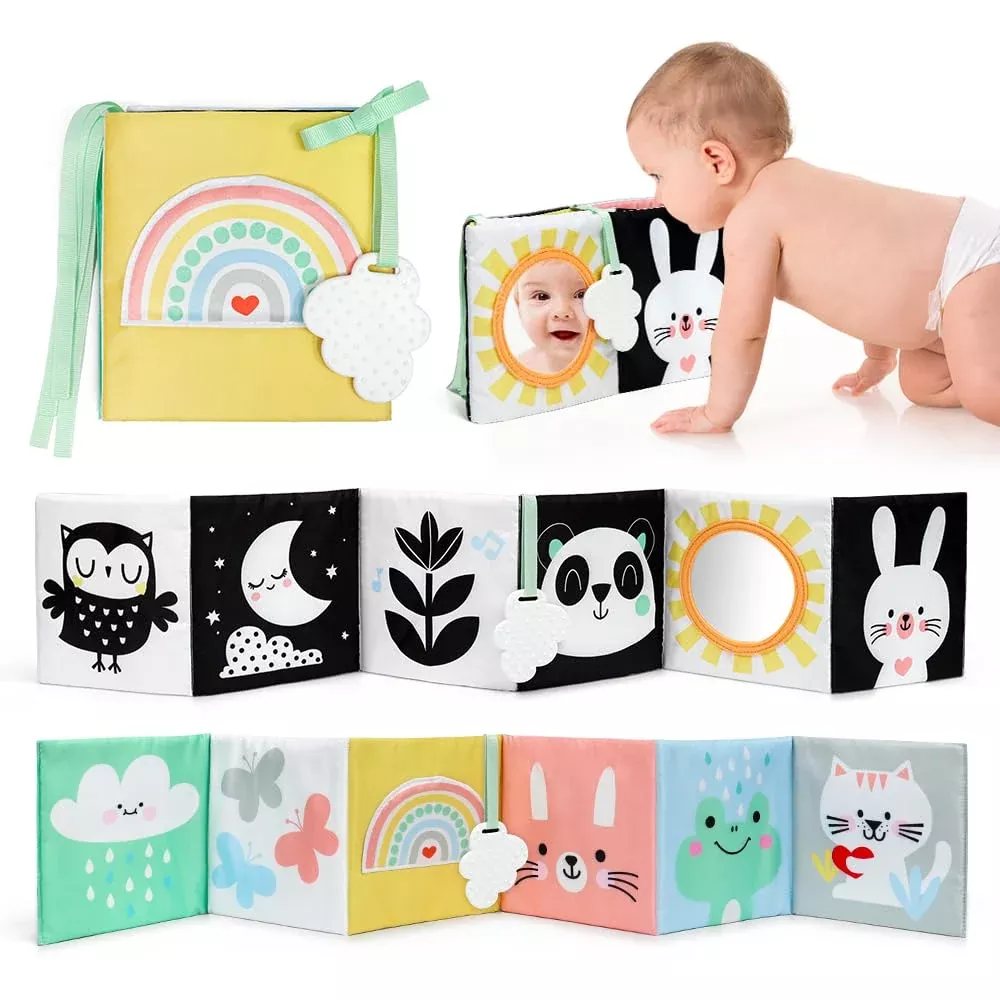 OKOOKO Black and White Baby Book Soft Tummy Time Toy Medium Rainbow