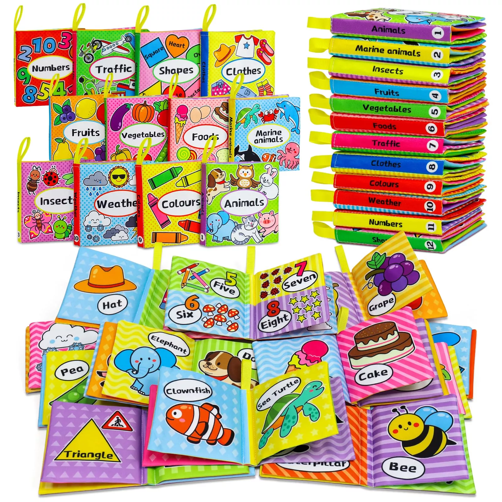 OKOOKO Soft Cloth Baby Books Set 12PCS Educational Multicolor Medium