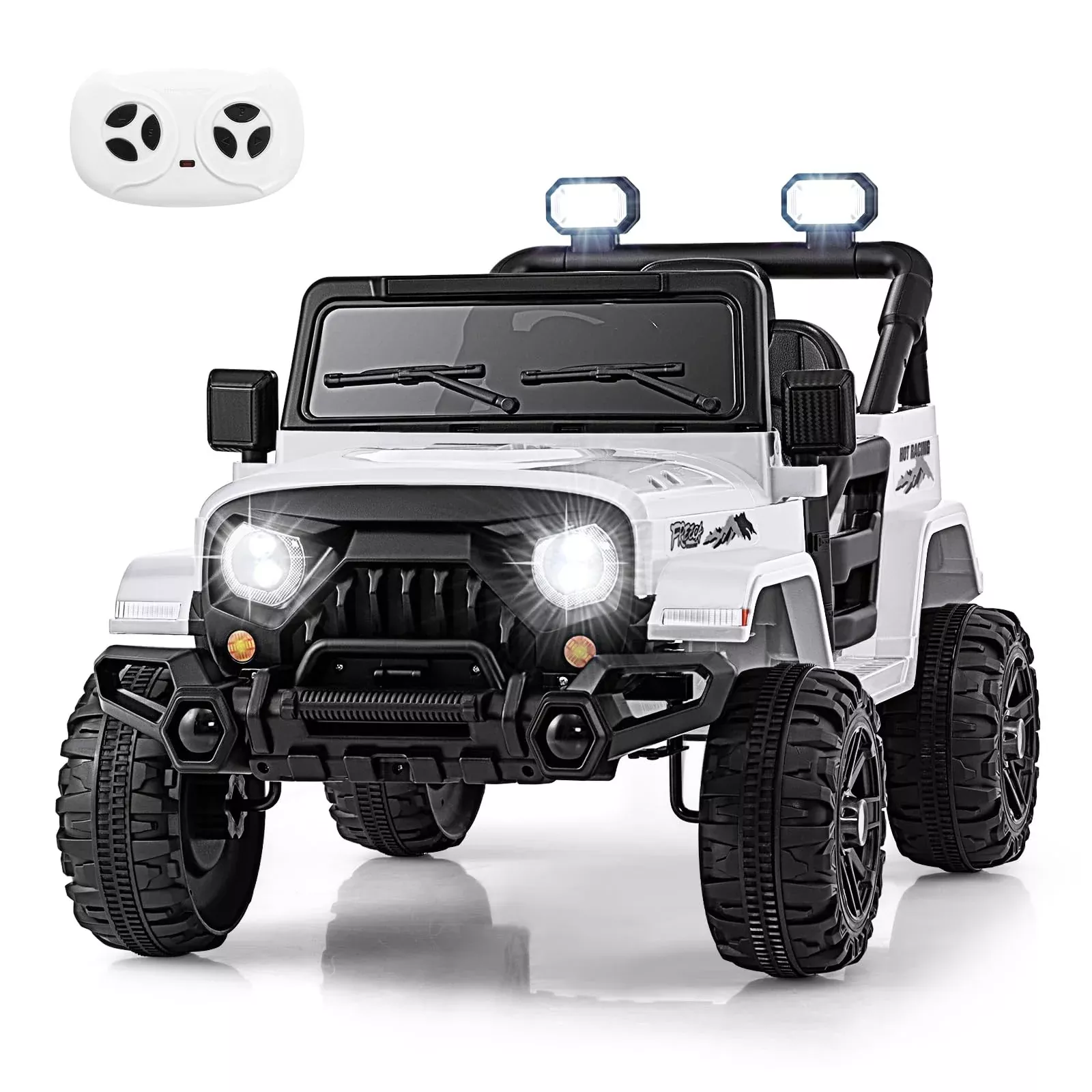 Olakids 12V Jeep Ride-On Car for Kids, White, 39.5