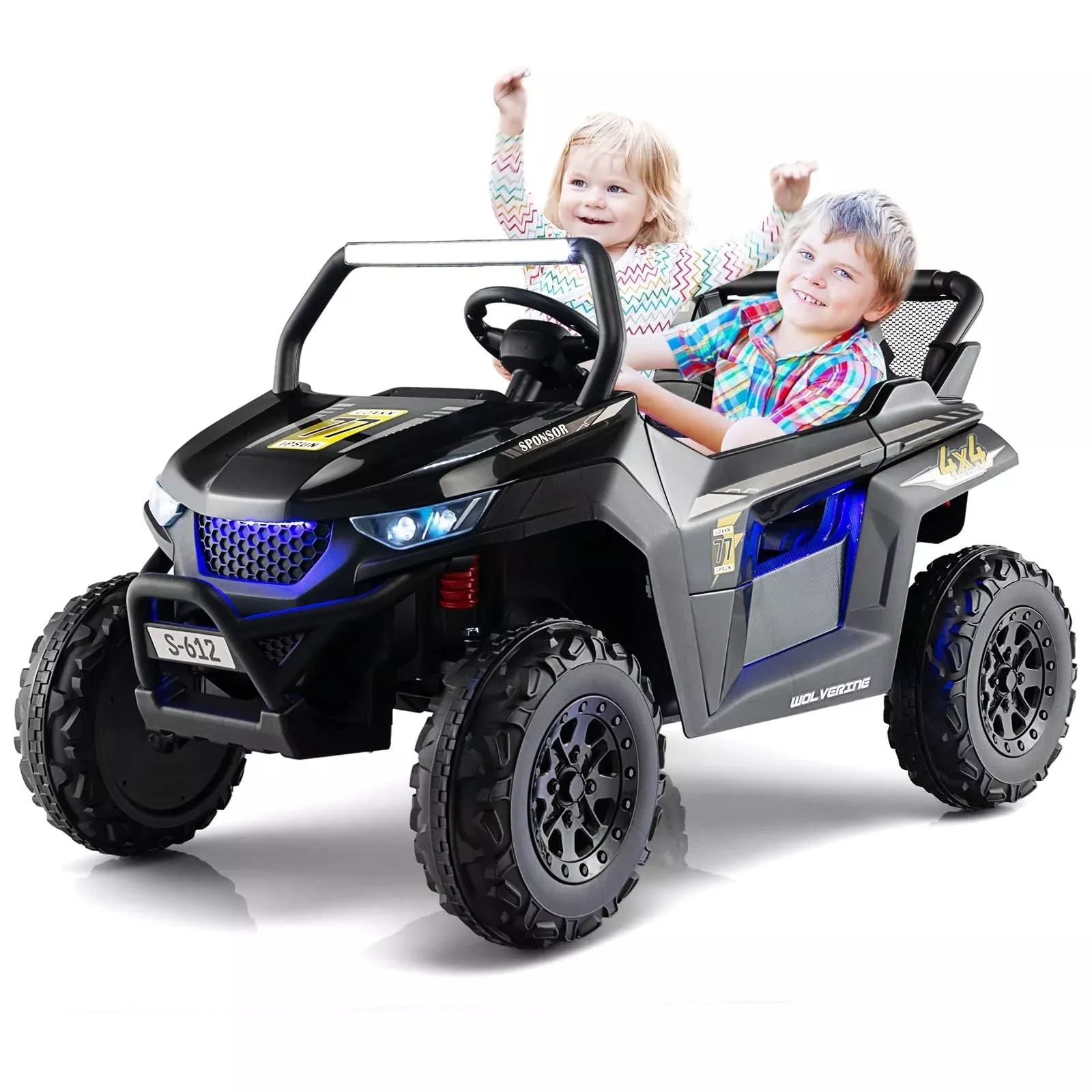 Olakids 2-Seater UTV Ride On Car for Kids Jet Black Large