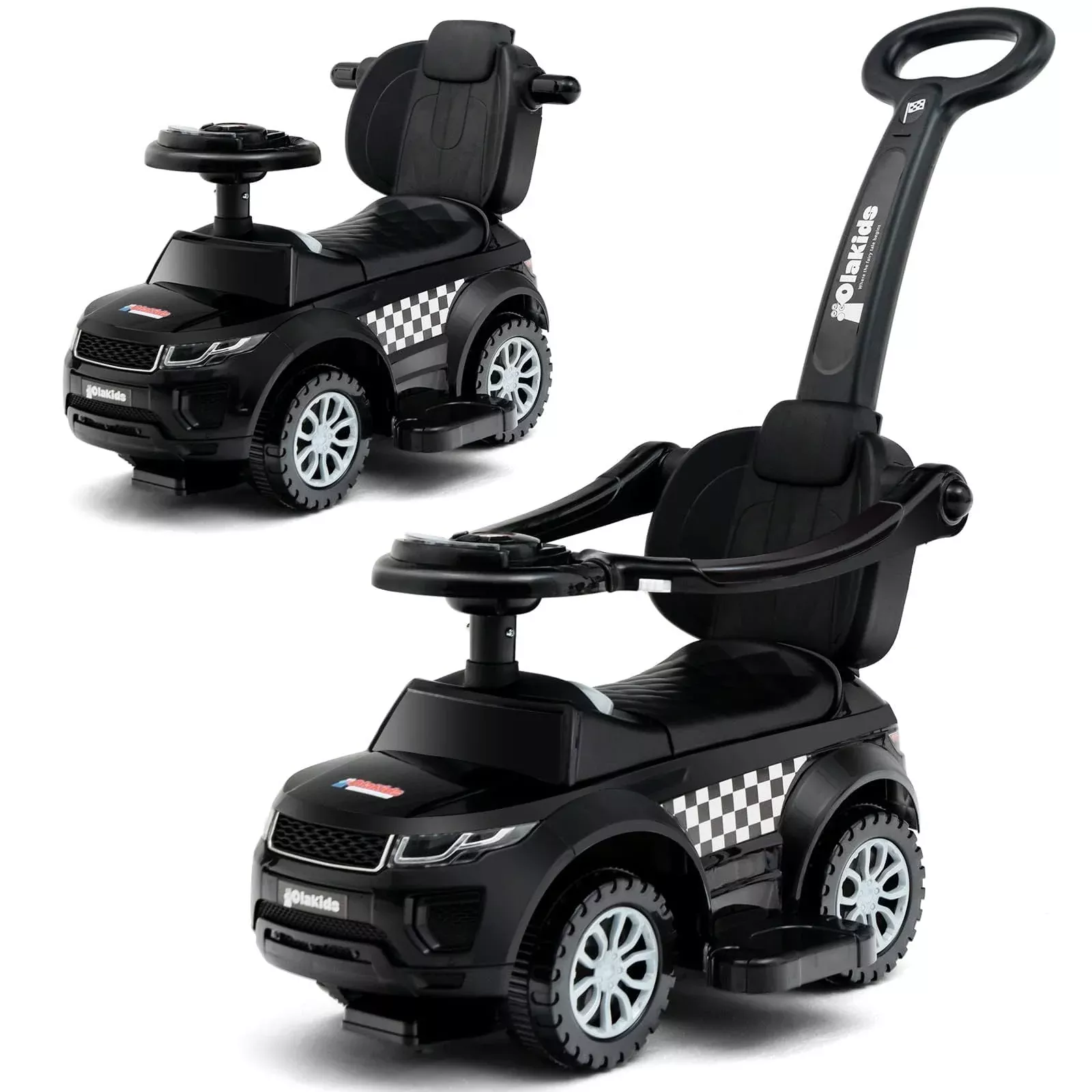 Olakids 3-in-1 Ride On Push Car for Toddlers, Dark,
