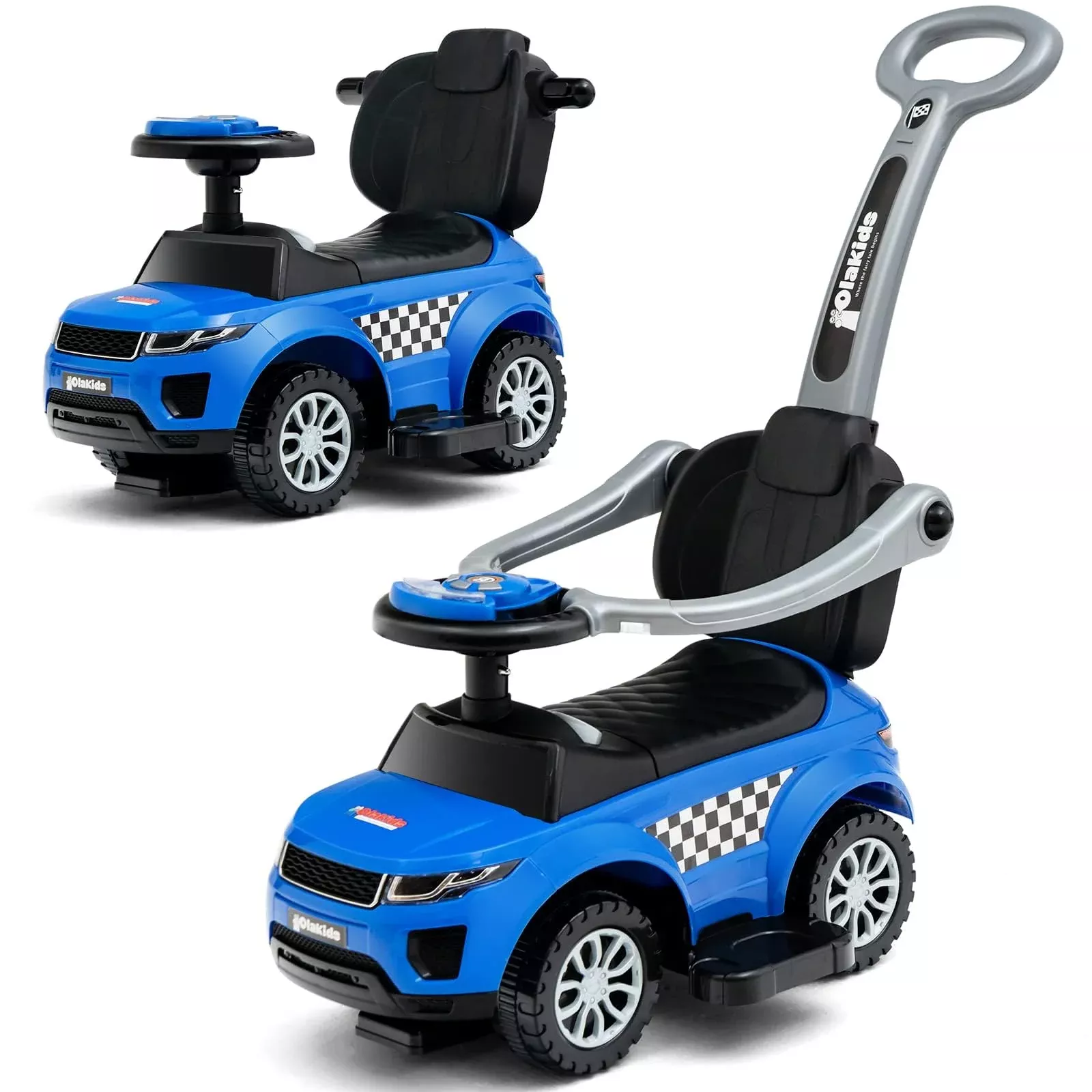 Olakids 3-in-1 Ride On Push Car for Toddlers, Navy,