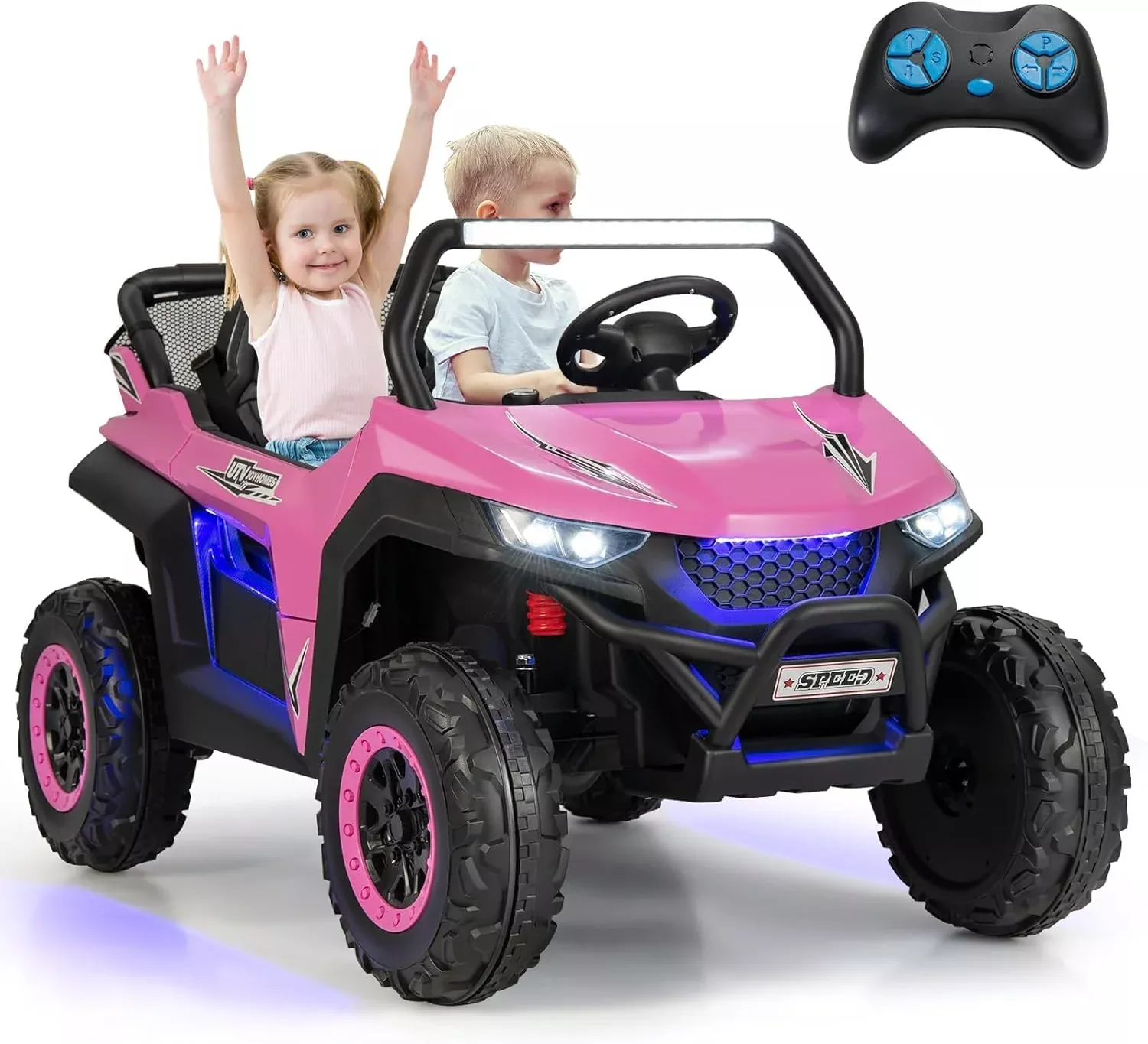 Olakids Bright Pink 2-Seater UTV Ride-On Car for Kids, Large