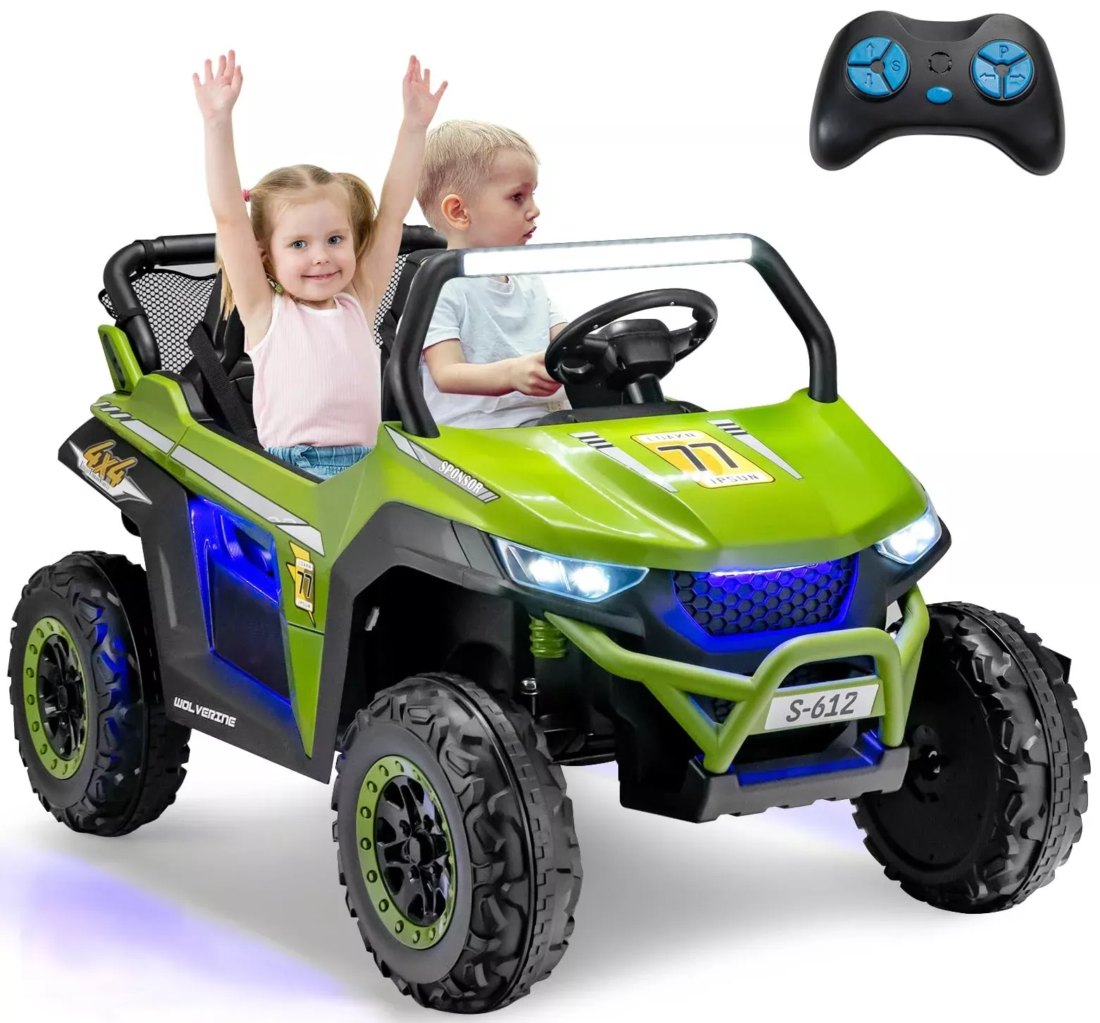 Olakids Green 2-Seater UTV for Kids with Remote Control, Large
