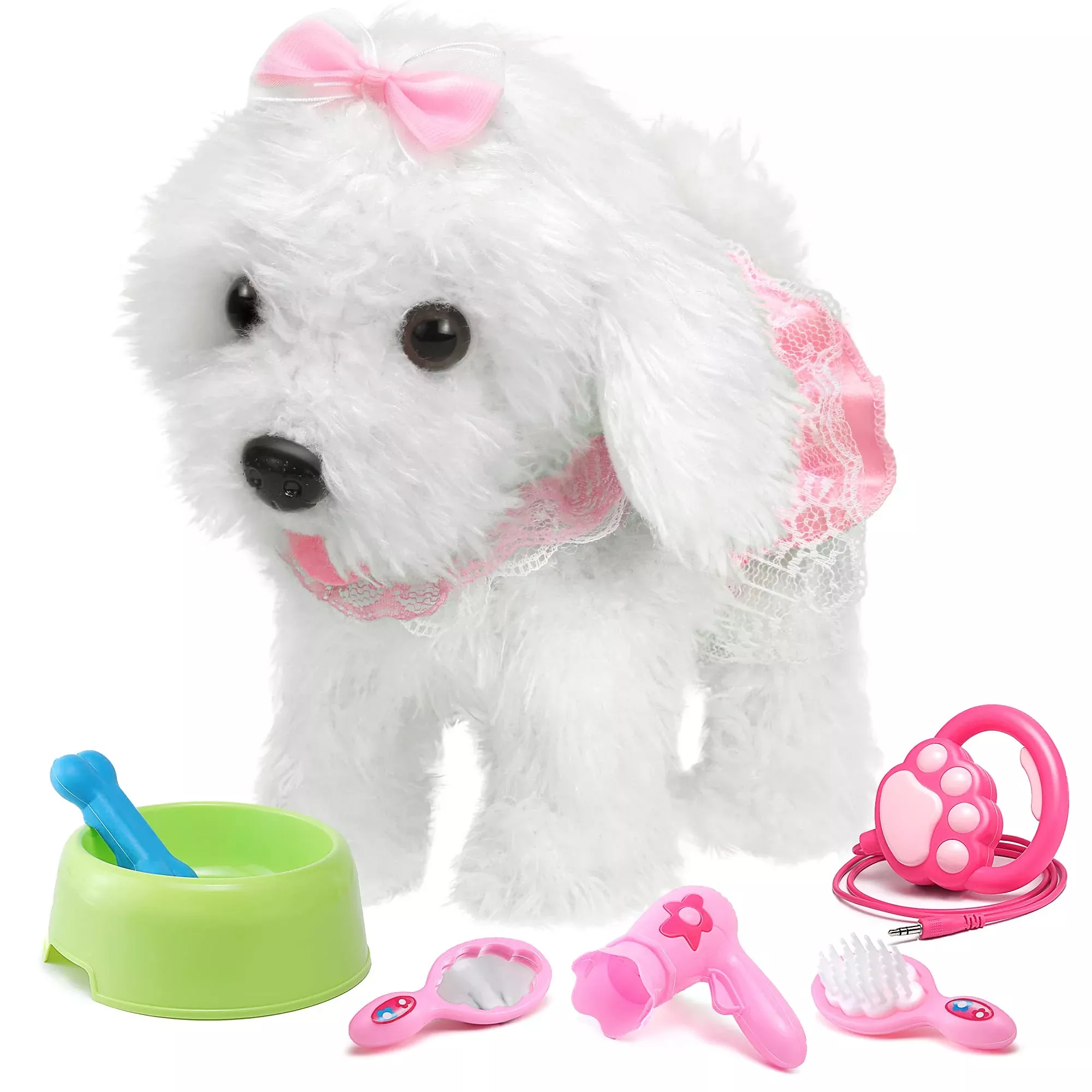 OR OR TU Electronic Plush Puppy Toy, 9" White Interactive Pet Dog