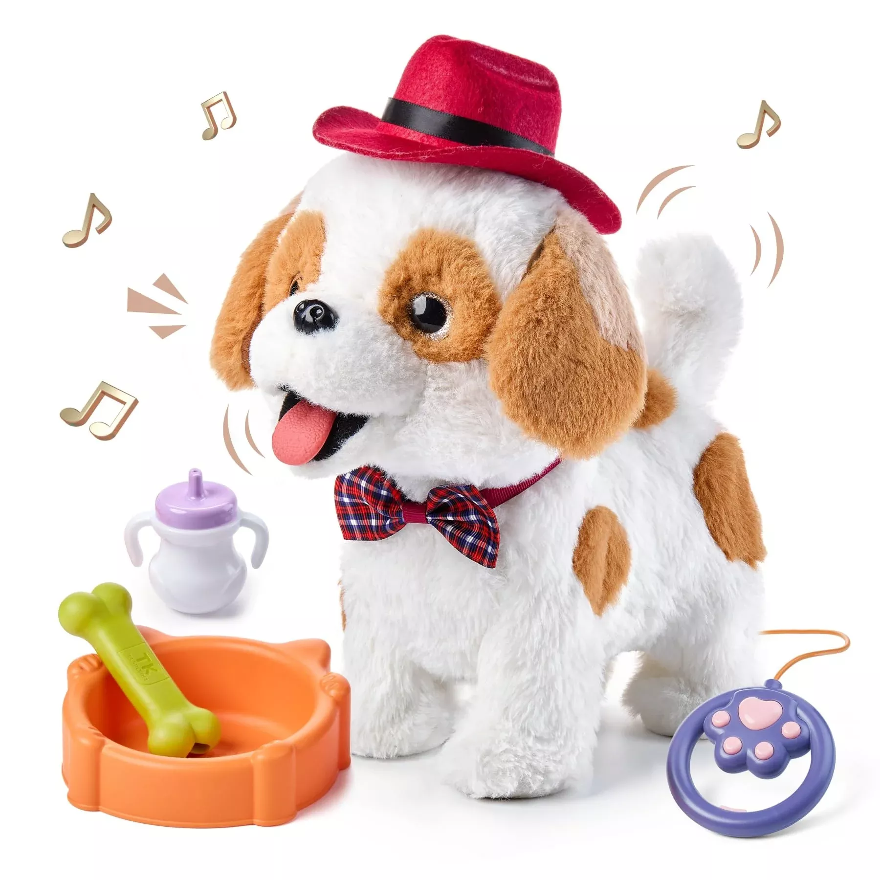 OR OR TU Remote Control Walking Barking Toy Dog, Brown & White, Medium