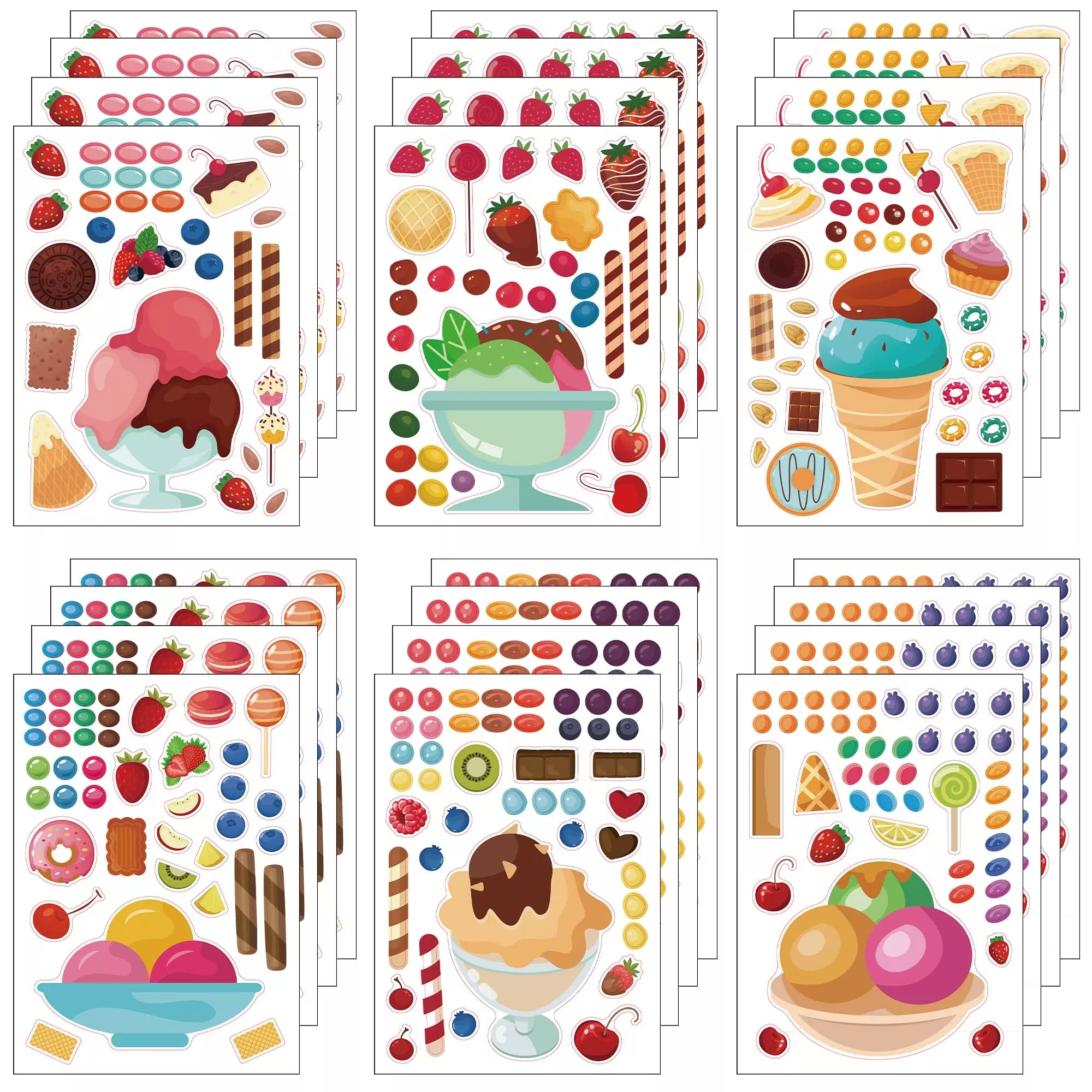 Orgua Make-A-Face Sticker Set, Make A Dessert Ice Cream Stickers For K