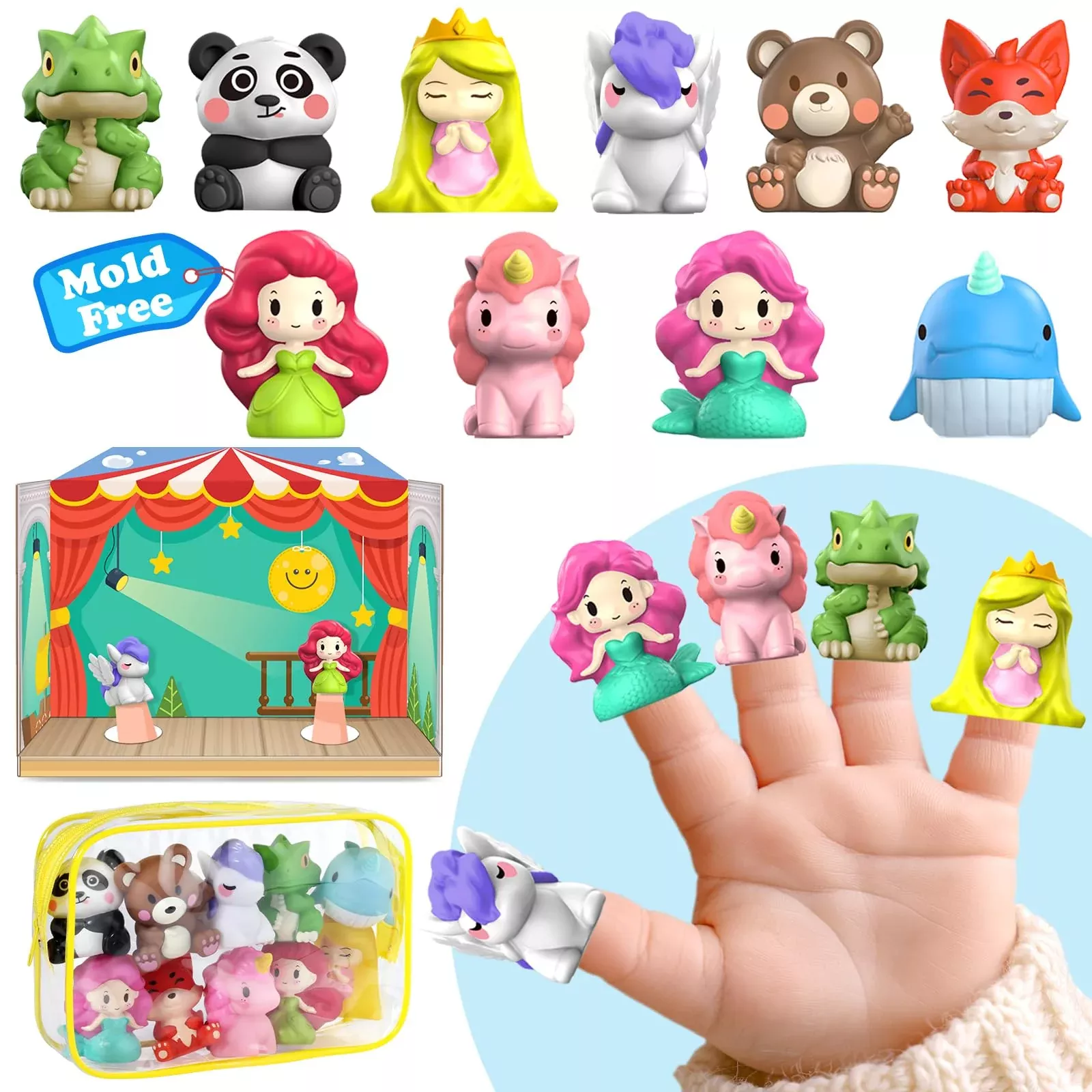Oriate Finger Puppets Set - 10 Cute Fairy Tale Characters - Small