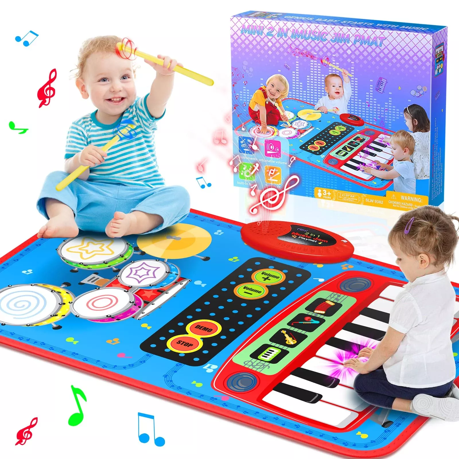 Oripira Musical Play Mat for Toddlers, 2-in-1, Blue,
