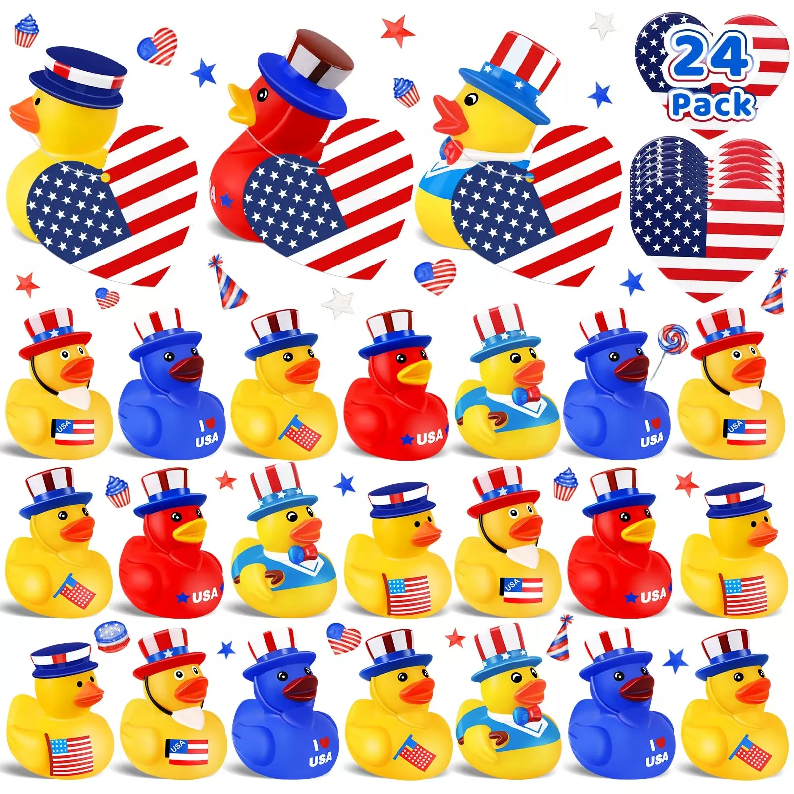 Ouryec 24 Pack Patriotic Rubber Ducks, 4Th Of July Rubber Ducks Jeep D