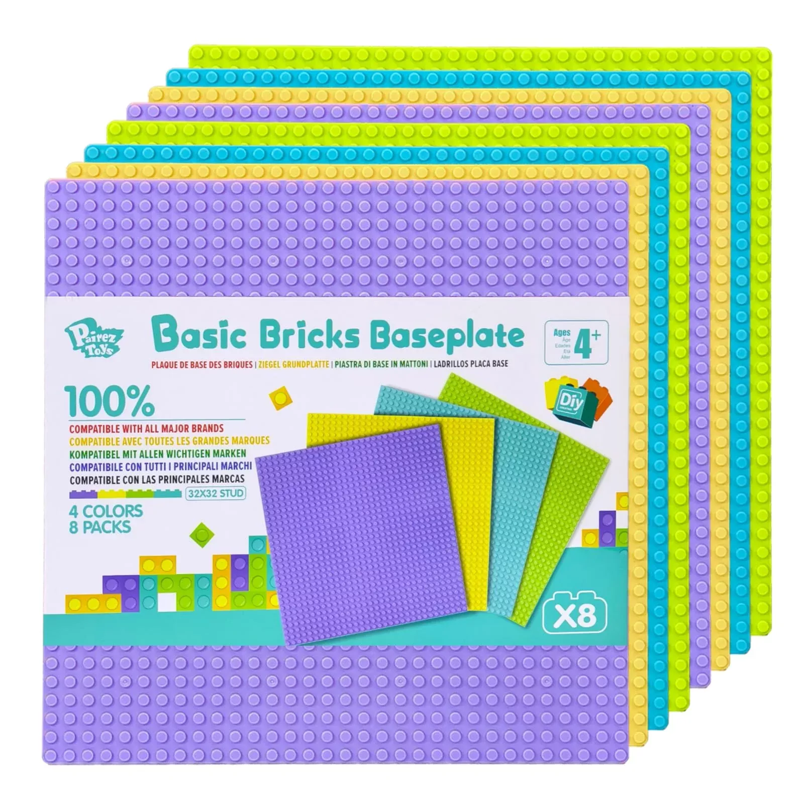 Pairez Toys 8 Pack Classic Baseplate, Square 32X32 Building Base Plate