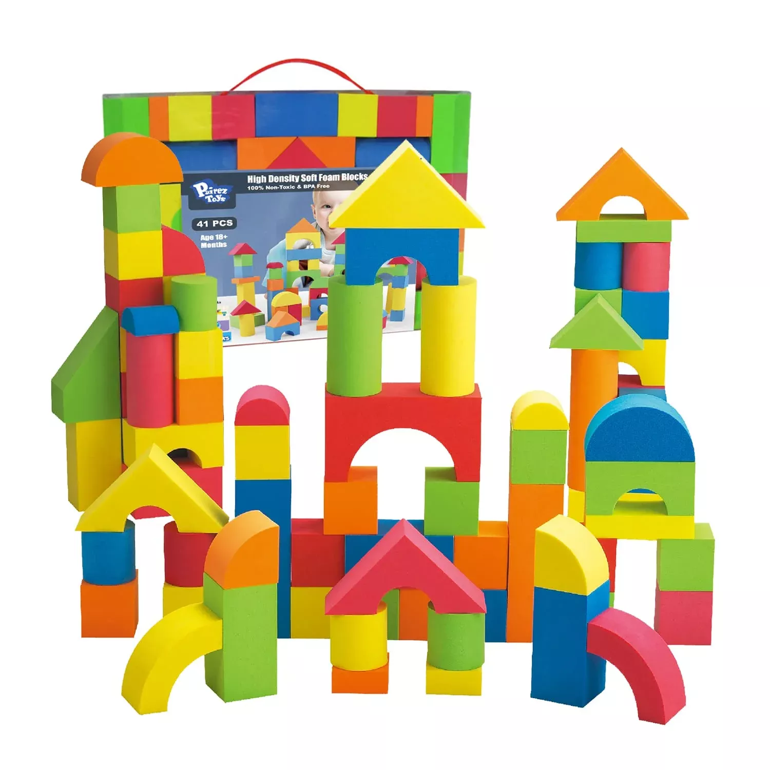 Pairez Toys Foam Blocks Set, 41 Pieces, EVA Soft Building Blocks, Multi-