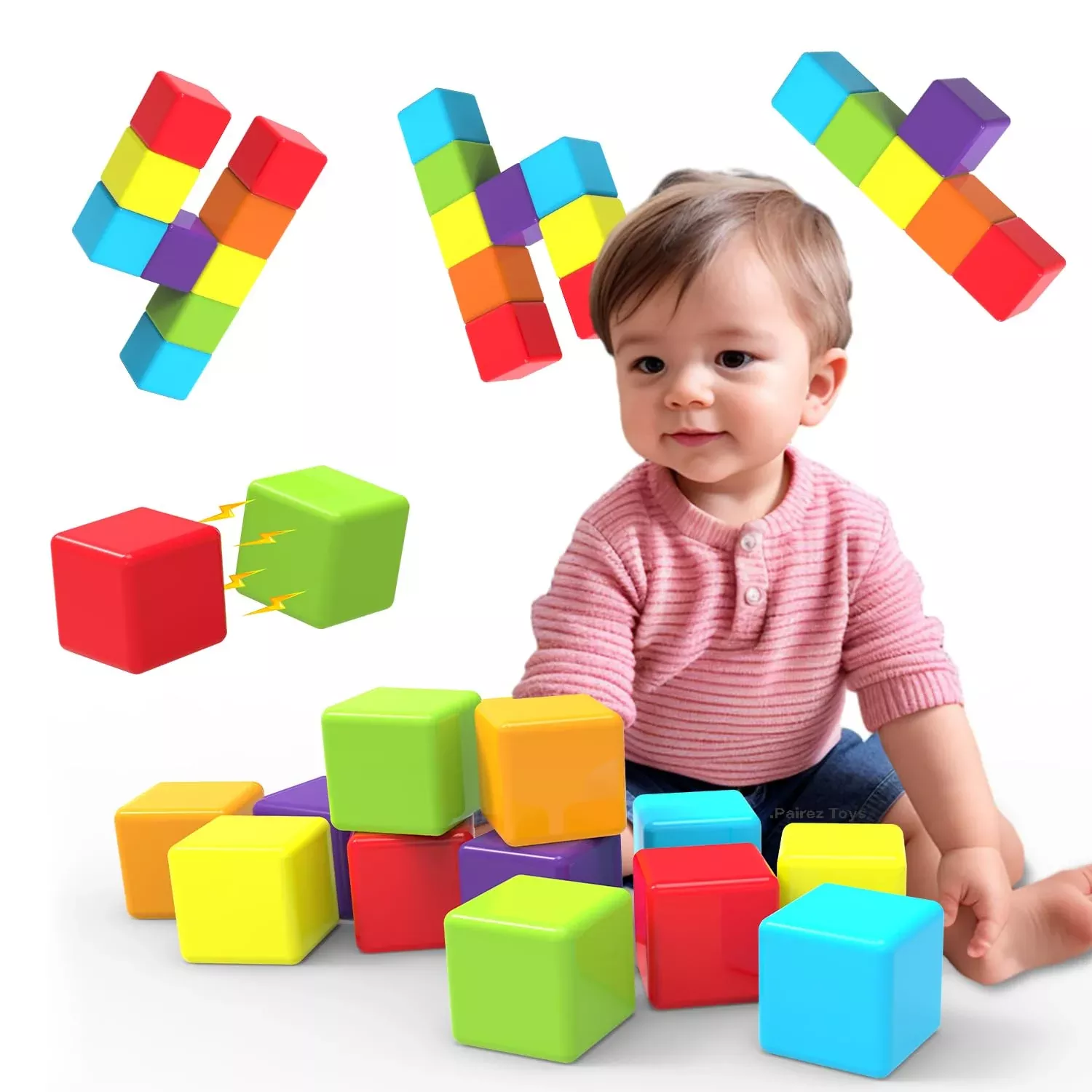 Pairez Toys Magnetic Building Blocks, Large 12 PCS, Multicolor