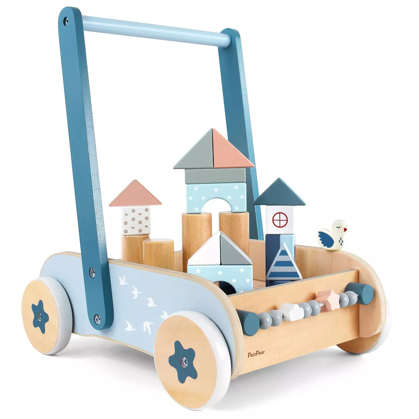 PairPear Baby Walker with Breaks, Toddler Push Walker, Blue