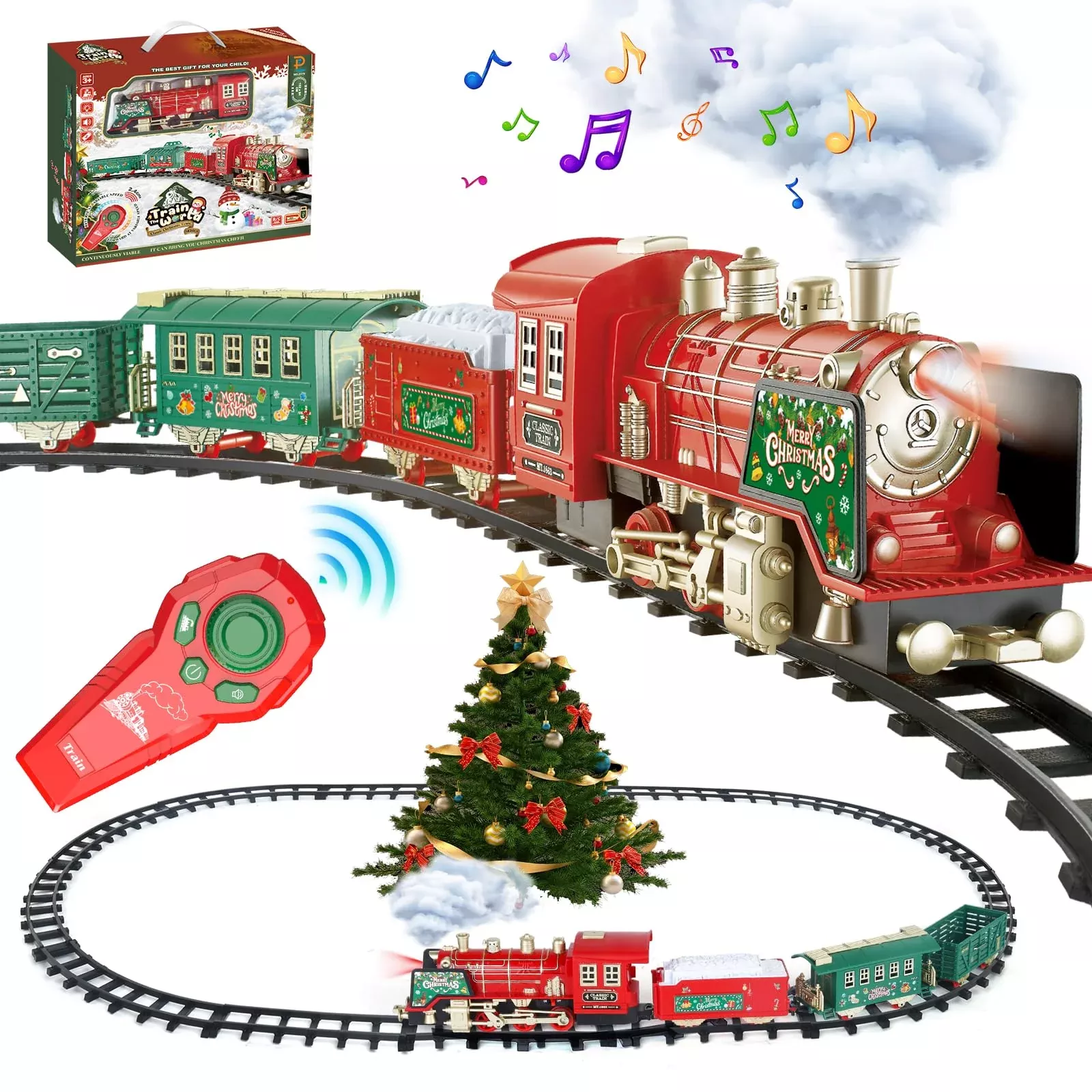 PaLeyFer Christmas Train Set - Remote Control Electric Train with Smok