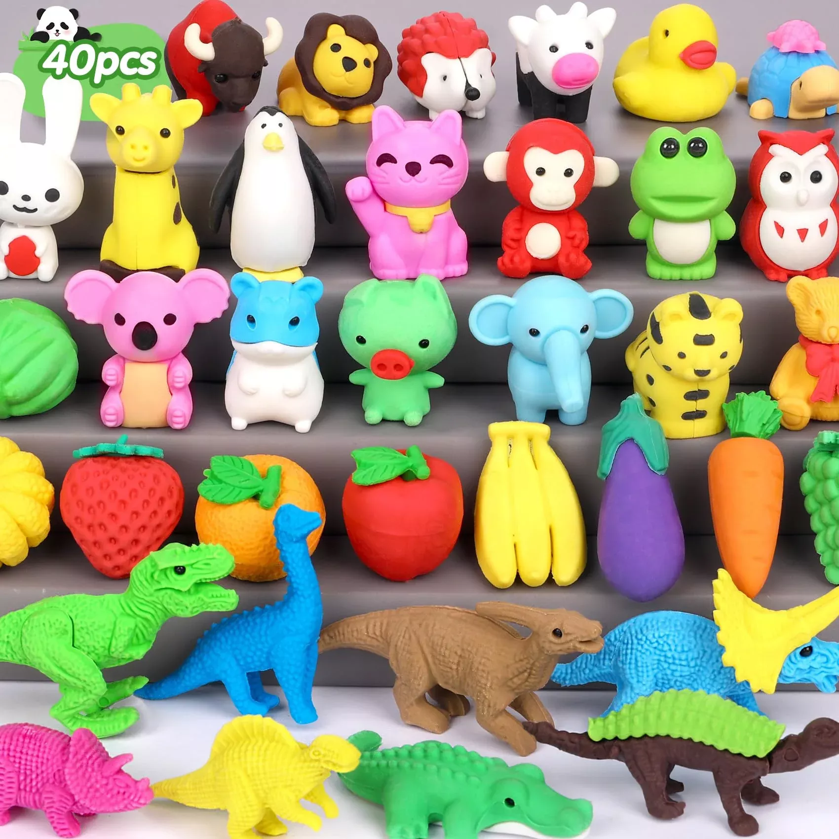 Palmatte Mini Animal Erasers for Kids, 40pcs, White, Classroom Supplies