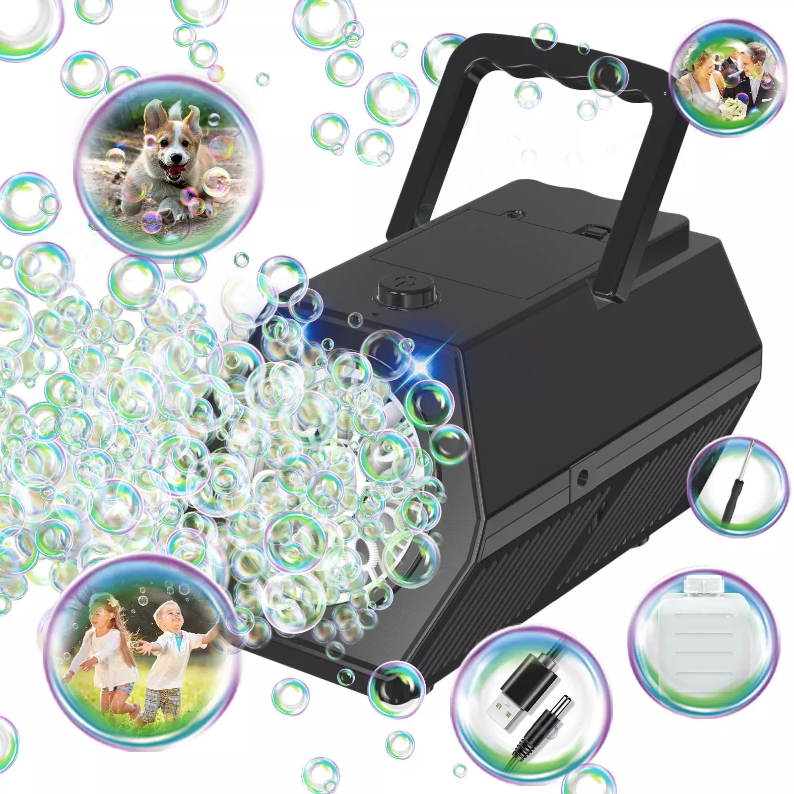 Panacare Automatic Bubble Machine Portable Bubble Blower With Led Ligh