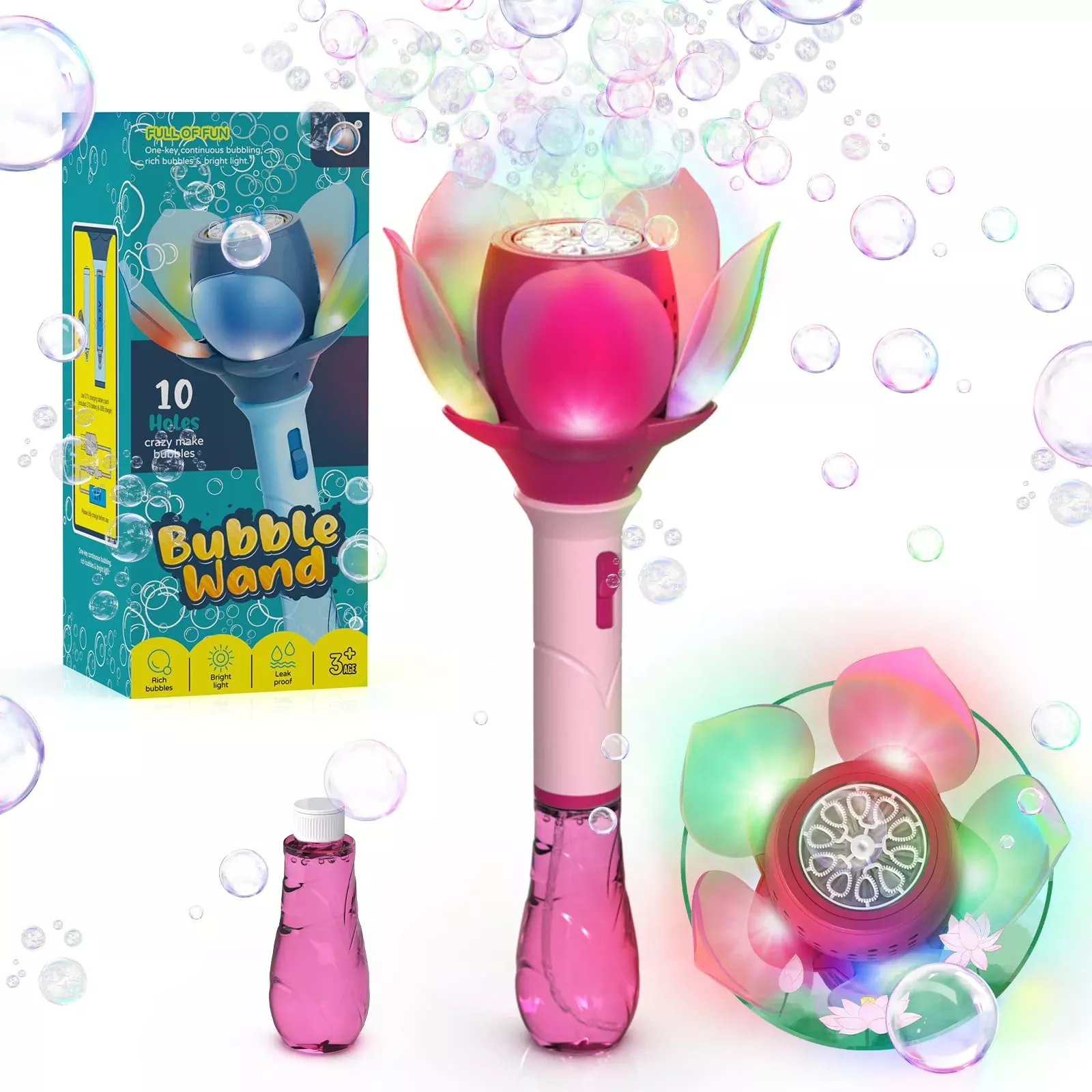 PANACARE Bubble Wand Blower - Automatic Bubble Machine for Kids, Pink,