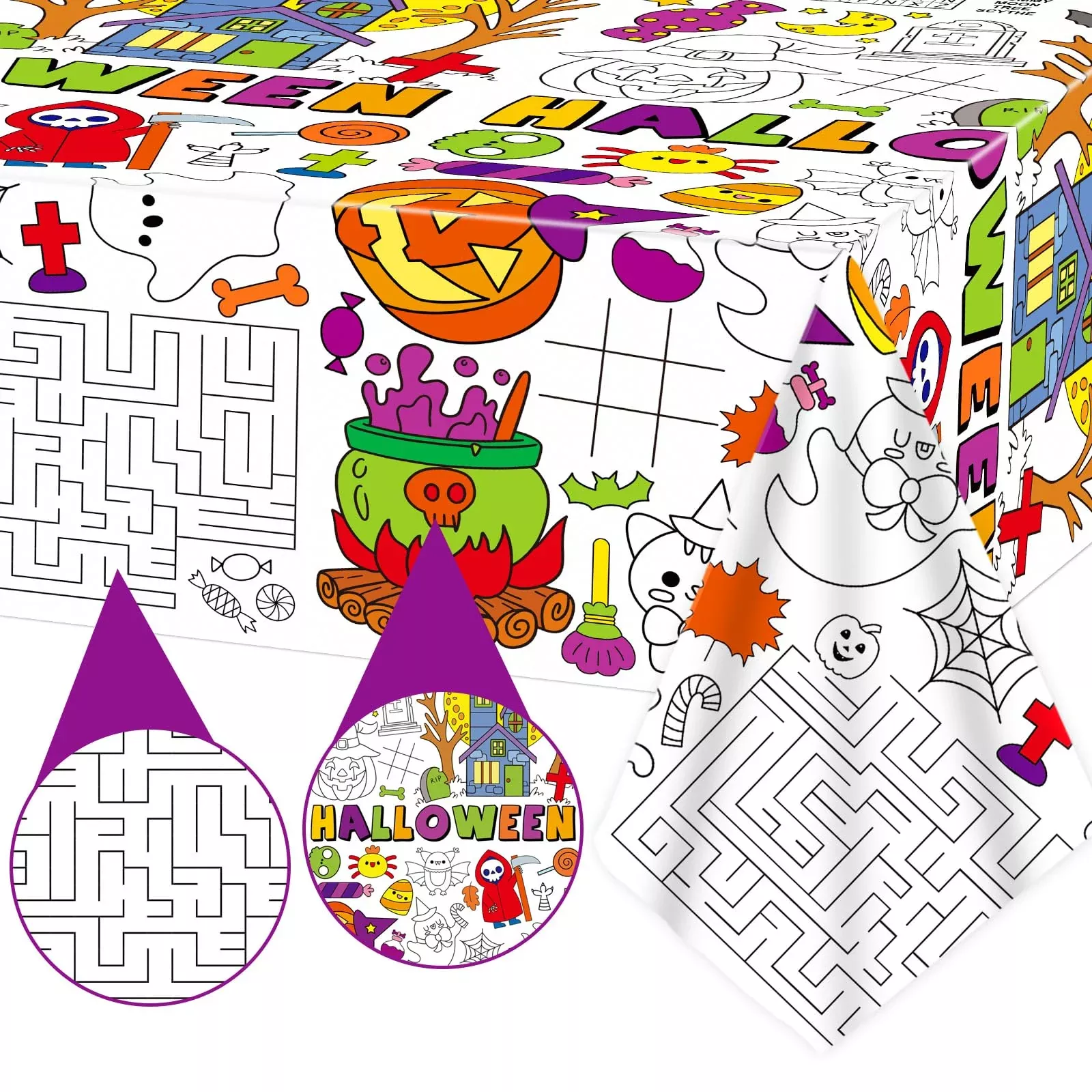 Paper Giant Halloween Coloring Poster Tablecloth For Kids Witch Ghost