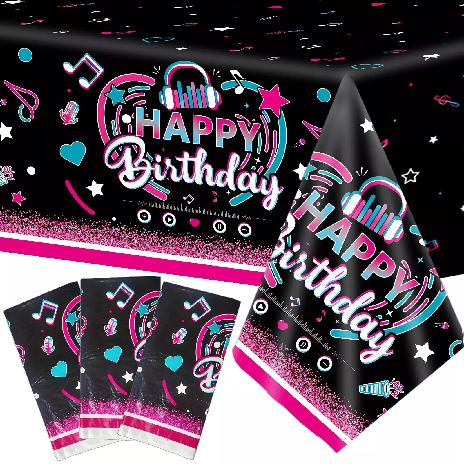 Party Greeting Music Party Tablecloths 51"x108" Plastic - 3 Pack