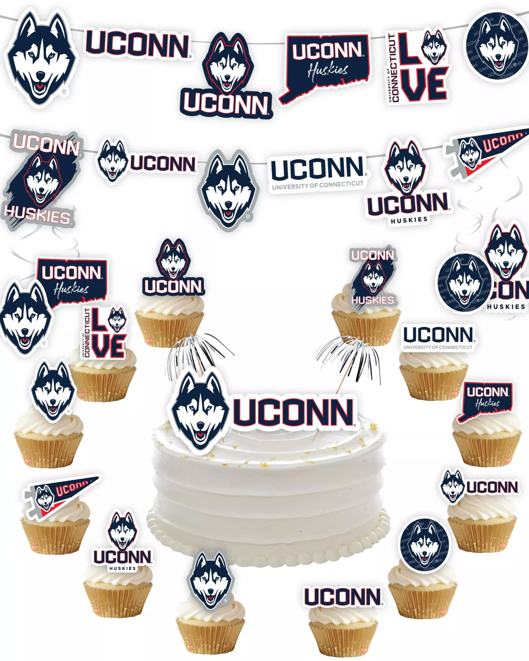 PartyKandy UConn Huskies Party Supplies Set, 8ft Banner, Multicolor