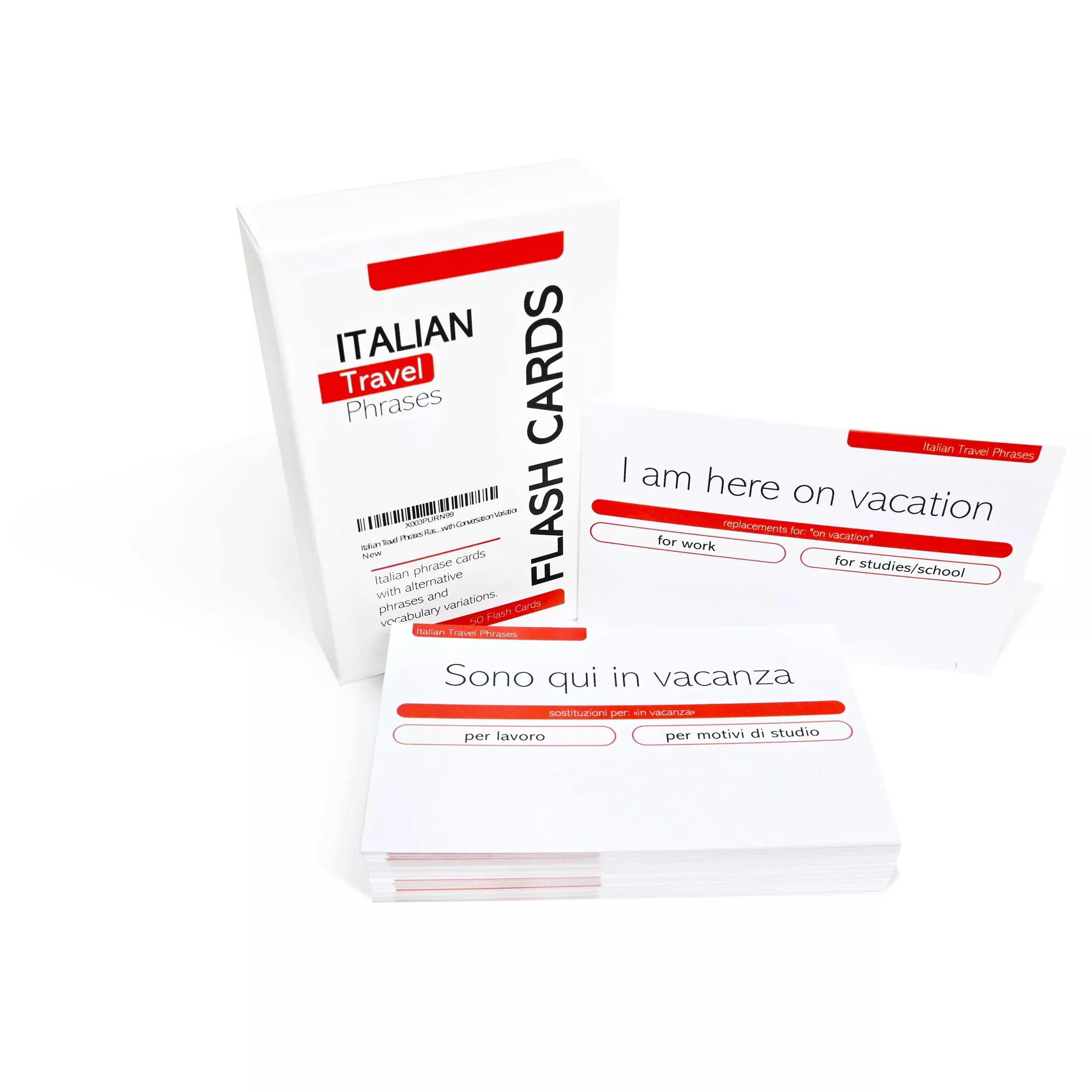 Pat's Flash Cards Italian Phrases Flash Cards, 50 Pack, Medium Size
