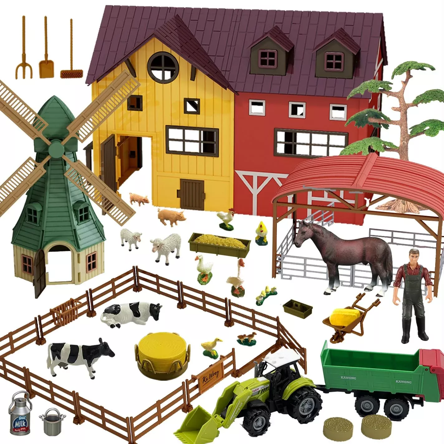Peagprav Farm Animals Figurines Toy Set - 140 Pieces, Multicolour