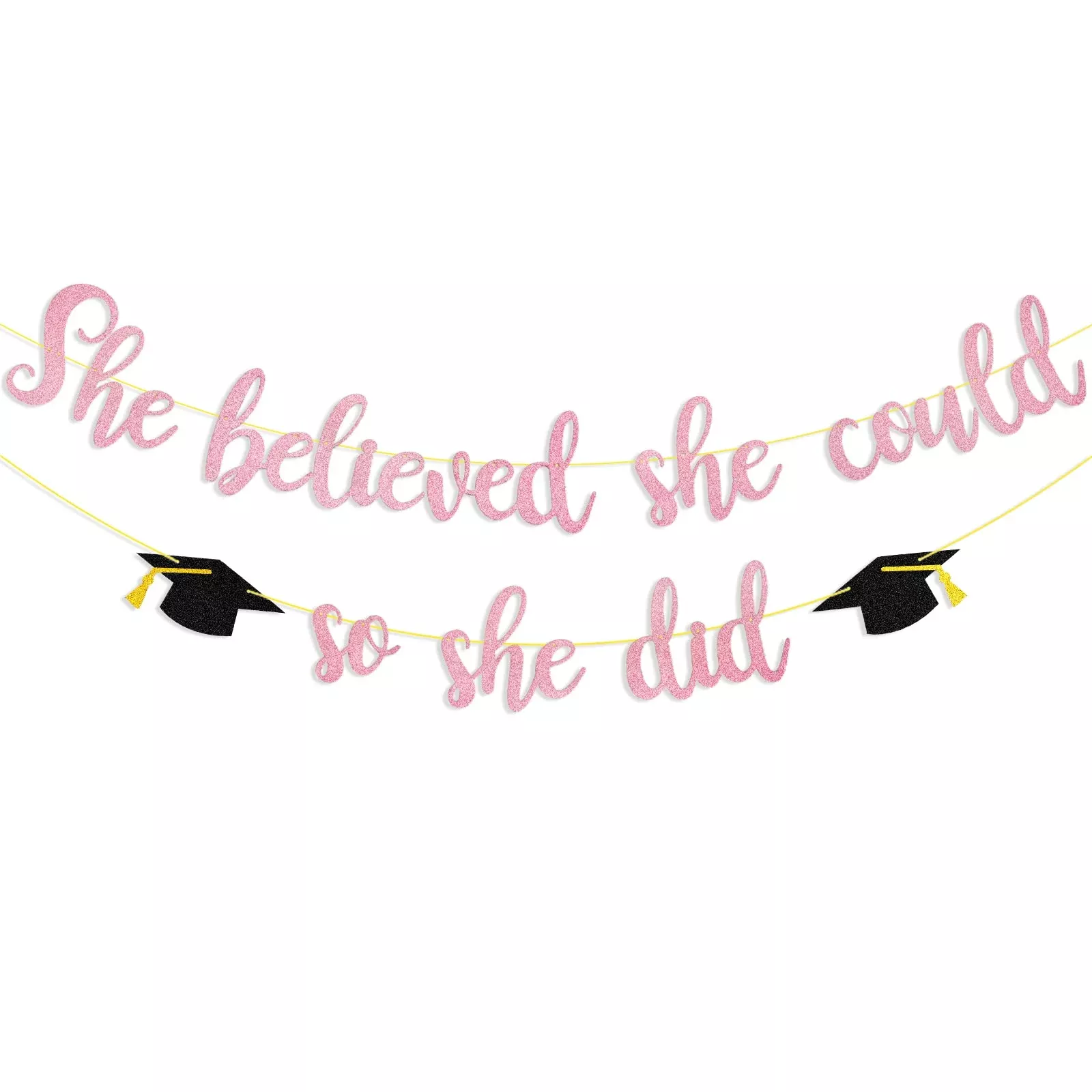 Pedenty Graduation Banner - Pink Glitter "She Believed She Could"