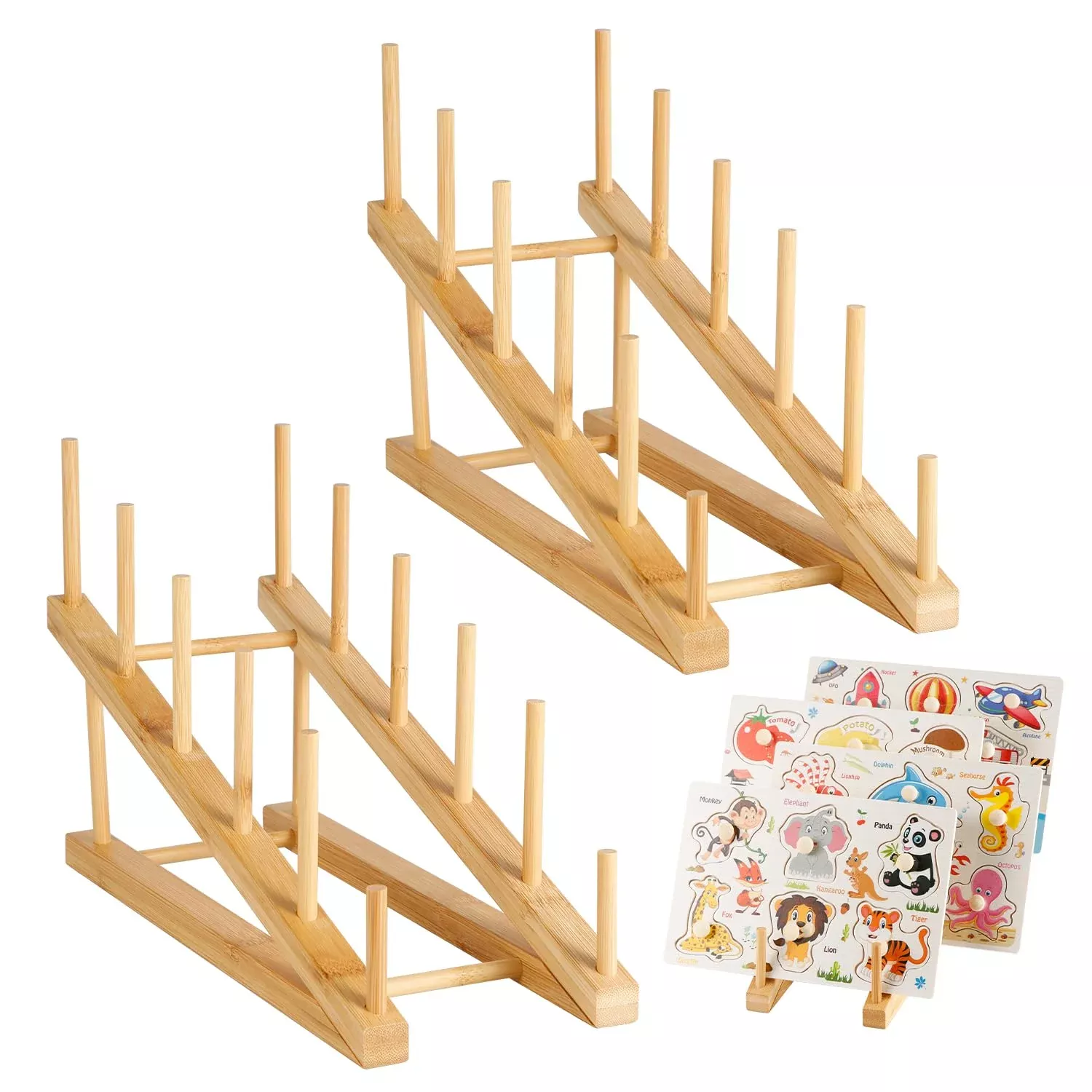 PEUTIER Wooden Puzzle Stand for 10 Puzzles, 11.8x4.