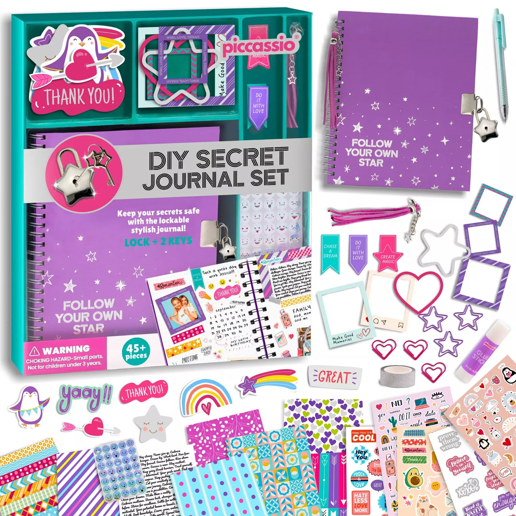 Piccassio Journal Kit for Girls 8-14 with Lock, Multicolor