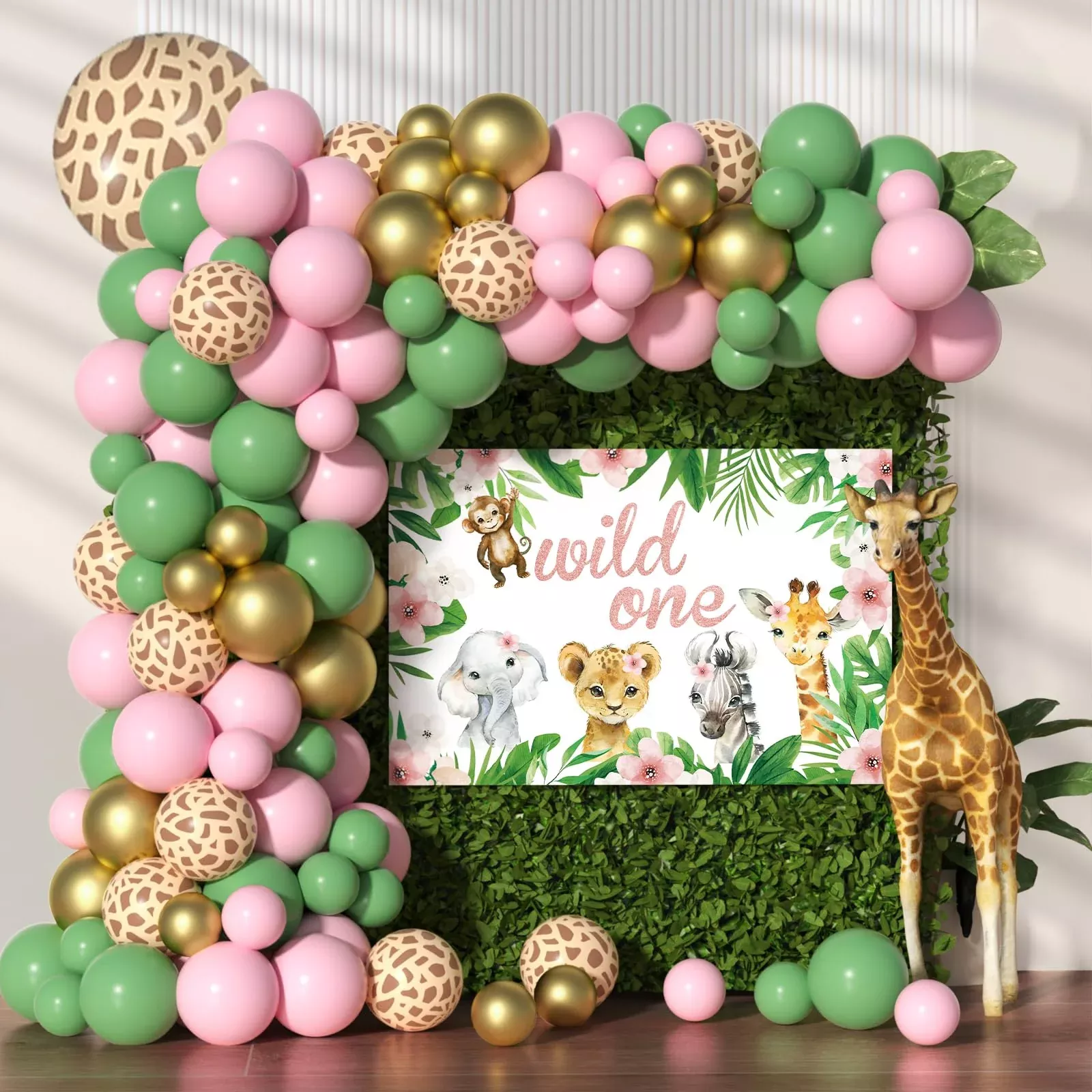 Pink Wild One Balloon Arch With Backdrop 59X40 Inch For Wild One Birth
