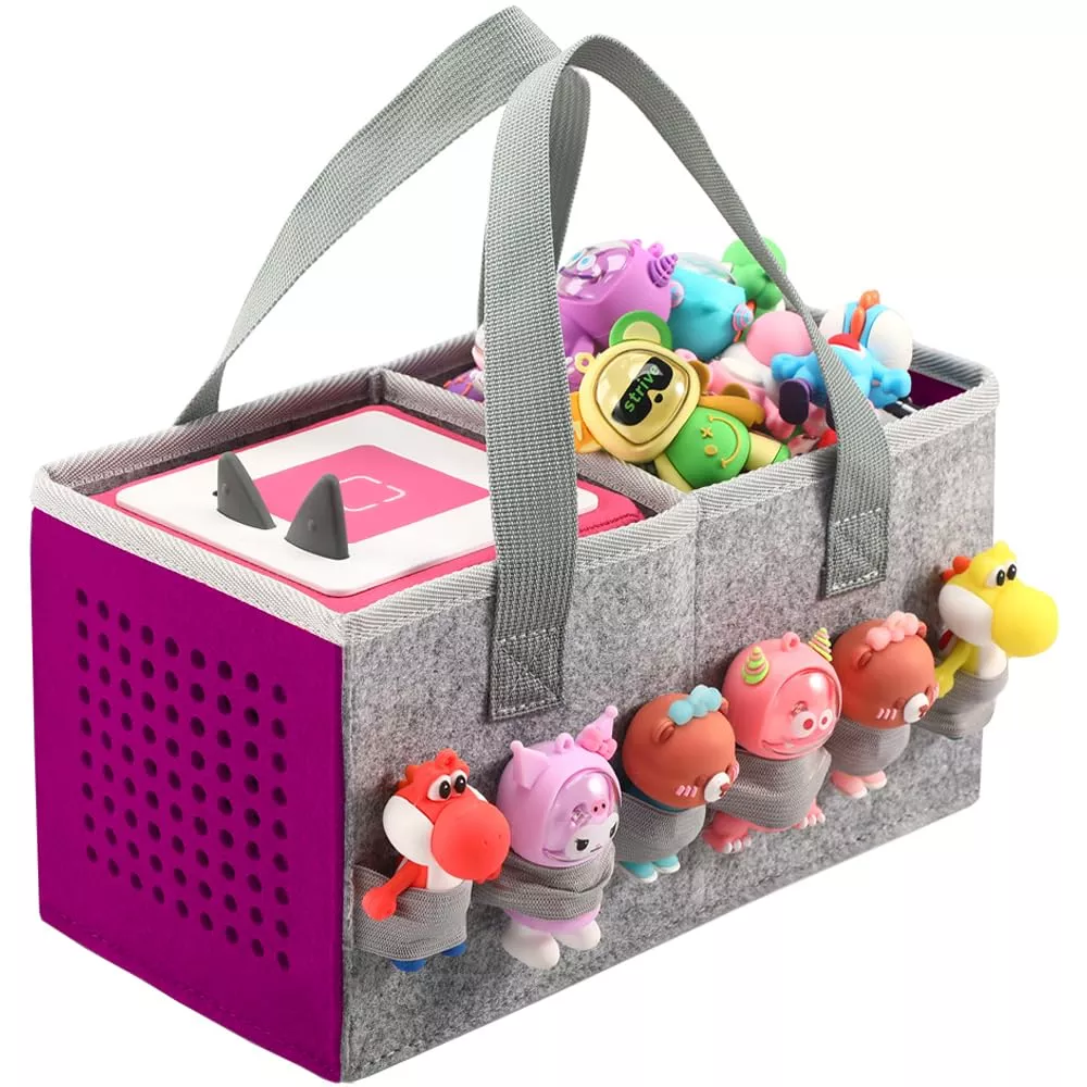PISOSN Felt Cloth Bag for Toniesbox Large Purple Portable Storage
