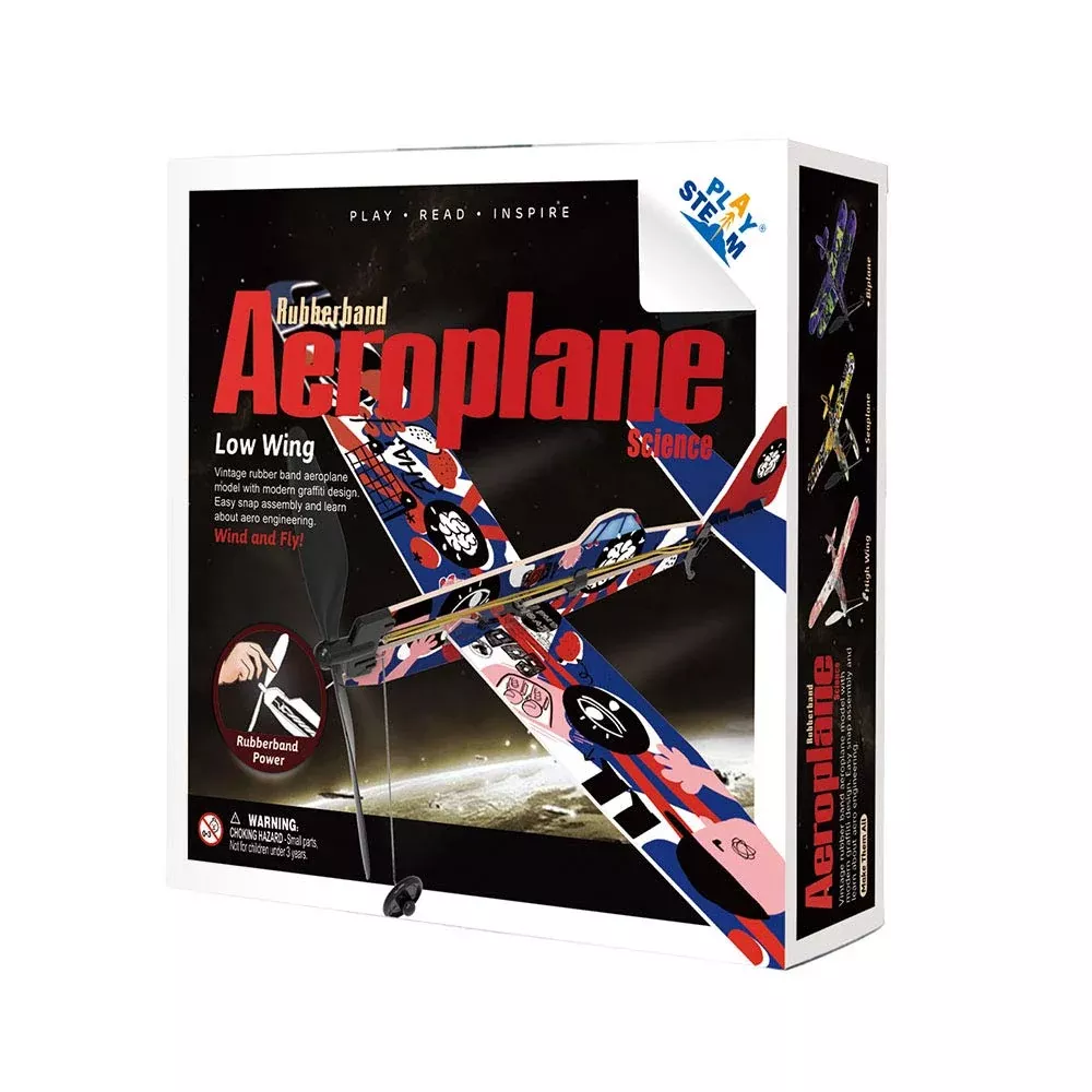 PLAYSTEAM Airplane Toy Low Wing Compact Rubber Band Model for Kids