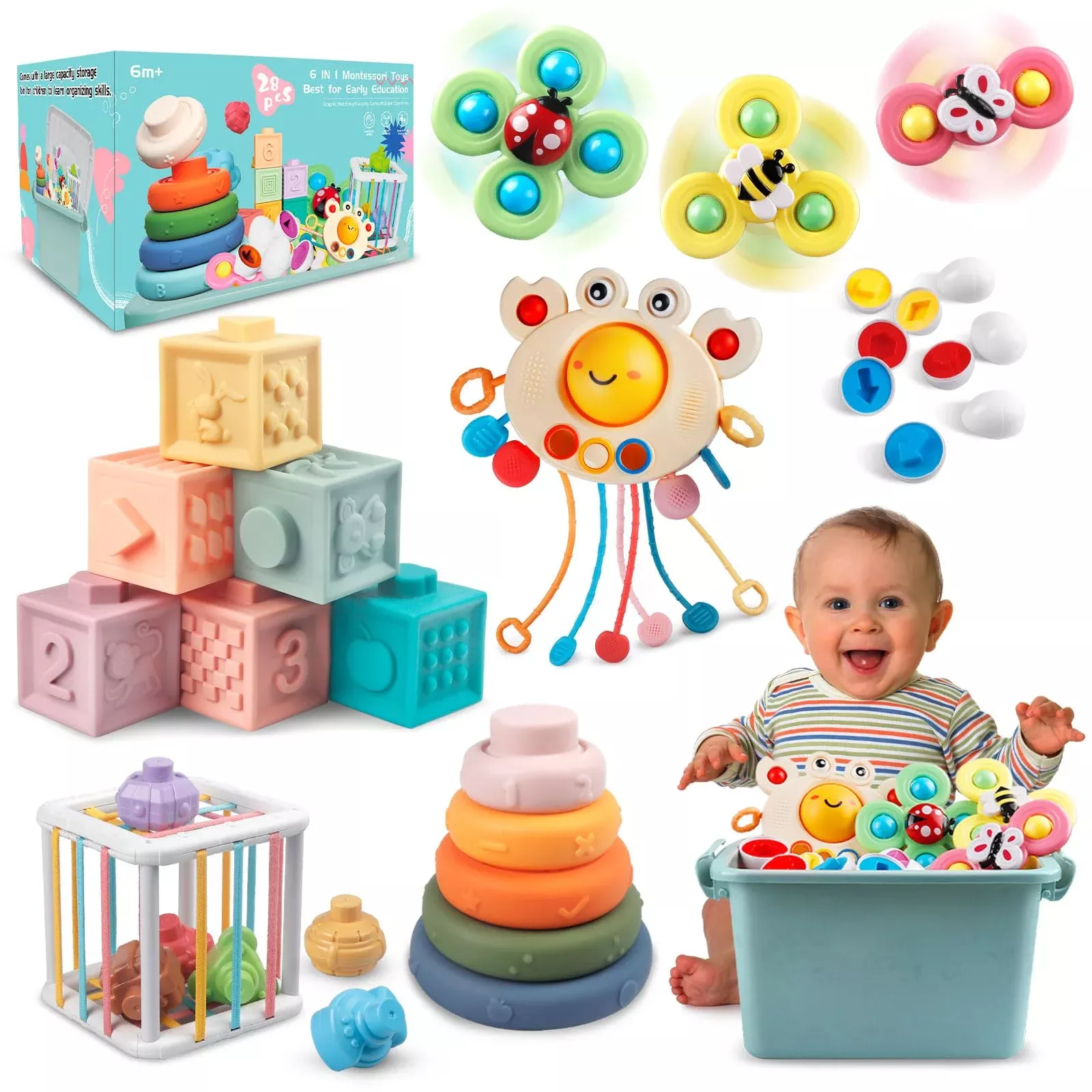 Plunack 6-in-1 Developmental Toy Set for 6+ Months - Colour