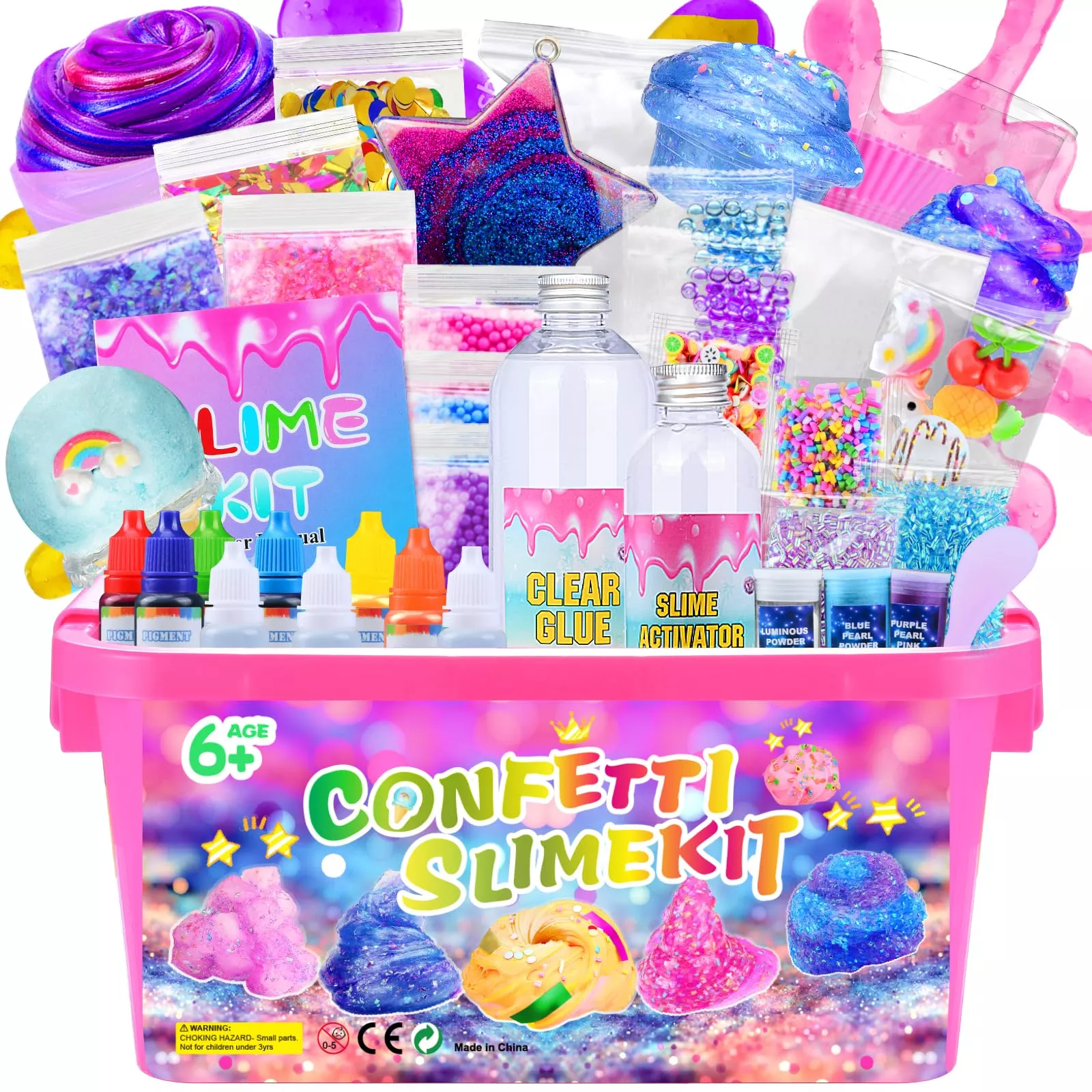 pokujyrt Confetti Slime Kit, DIY Craft Set, Pink Purple, Medium