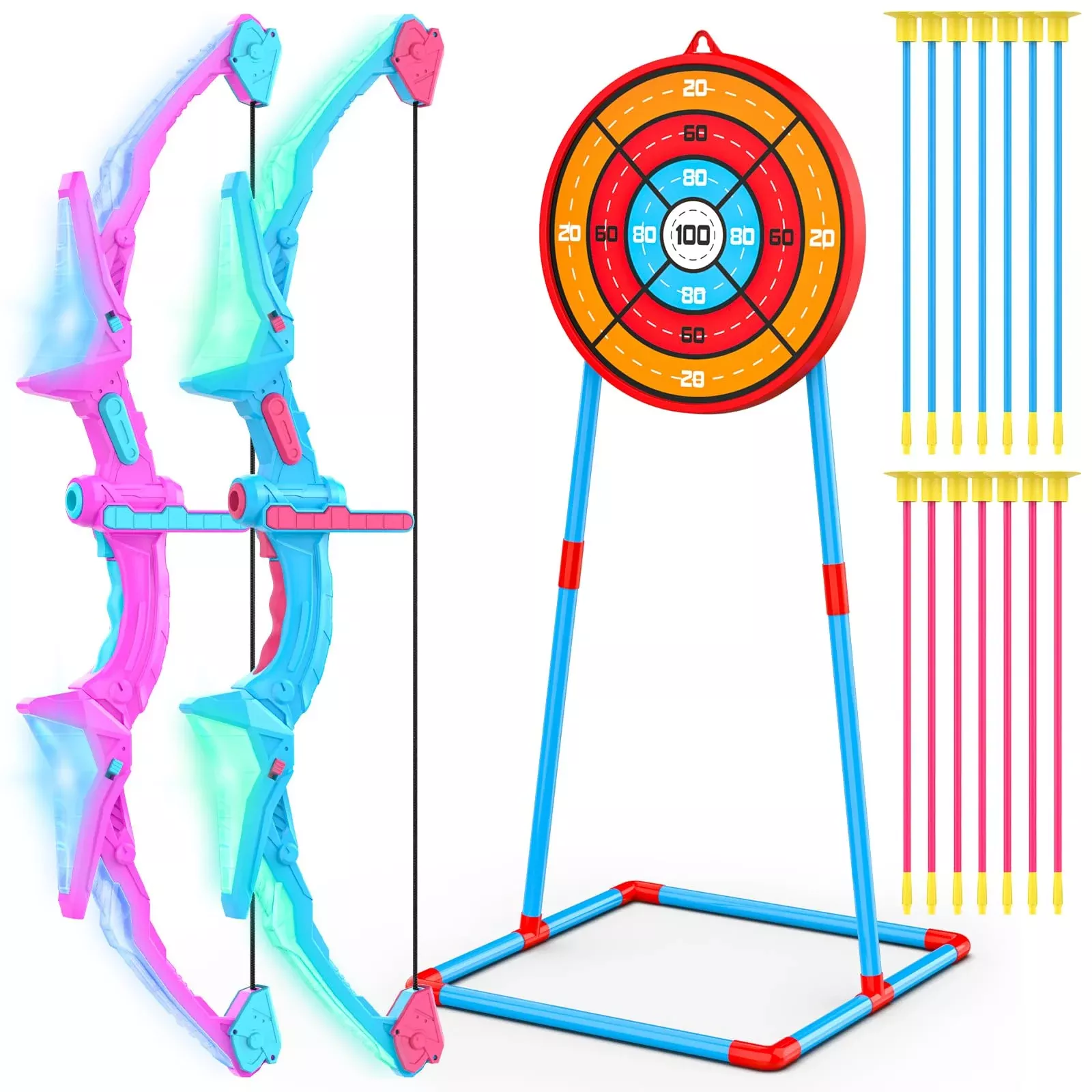 Polkoliye Bow and Arrow Set for Kids, Pink Blue, Medium, 14 Ar