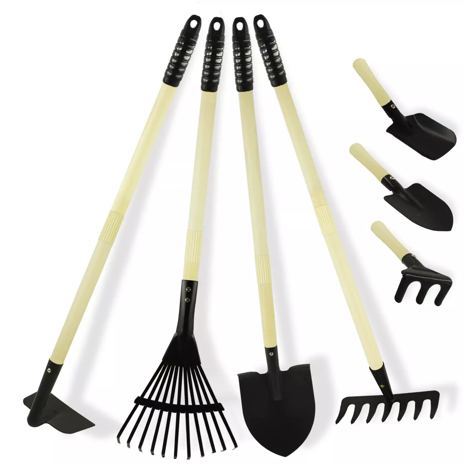 POMIKU Kids Garden Tools Set, 7-Piece Black Gardening Tools