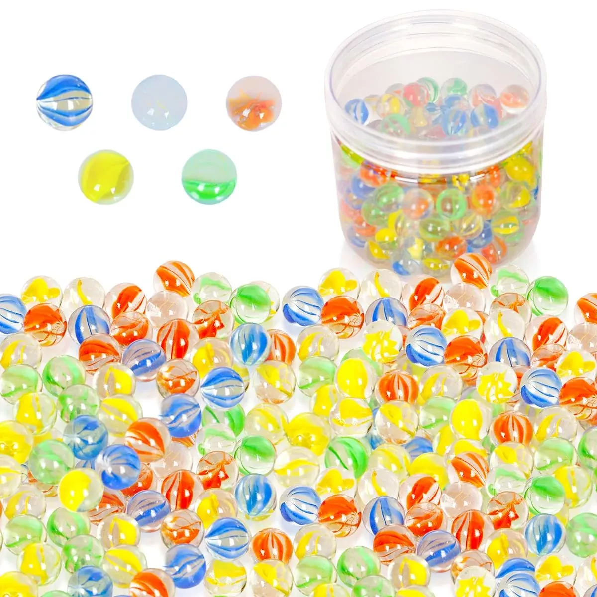PowerKing Glass Marbles Set - 200 Clear Cat's Eyes, 14mm Diameter