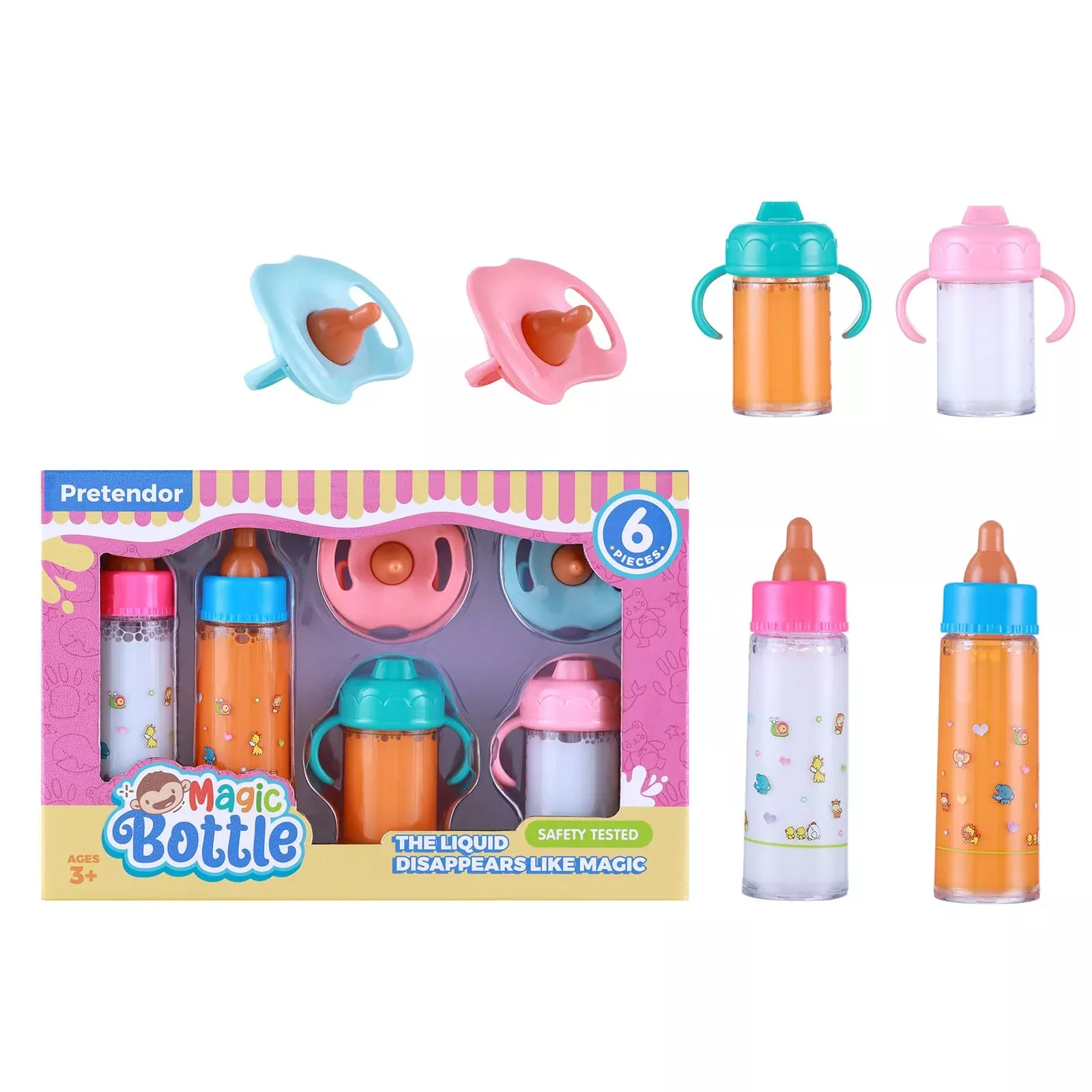Pretendor 6 Pieces Magic Disappearing Milk And Juice Bottle With Pacif