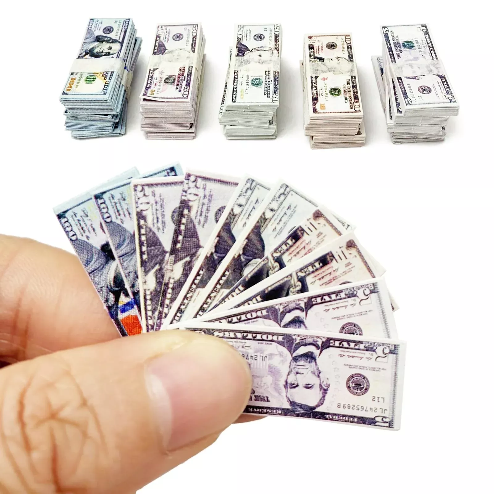 PrettyLife 1:12 Miniature Dollar Bill Set 500pcs Multicolored Small