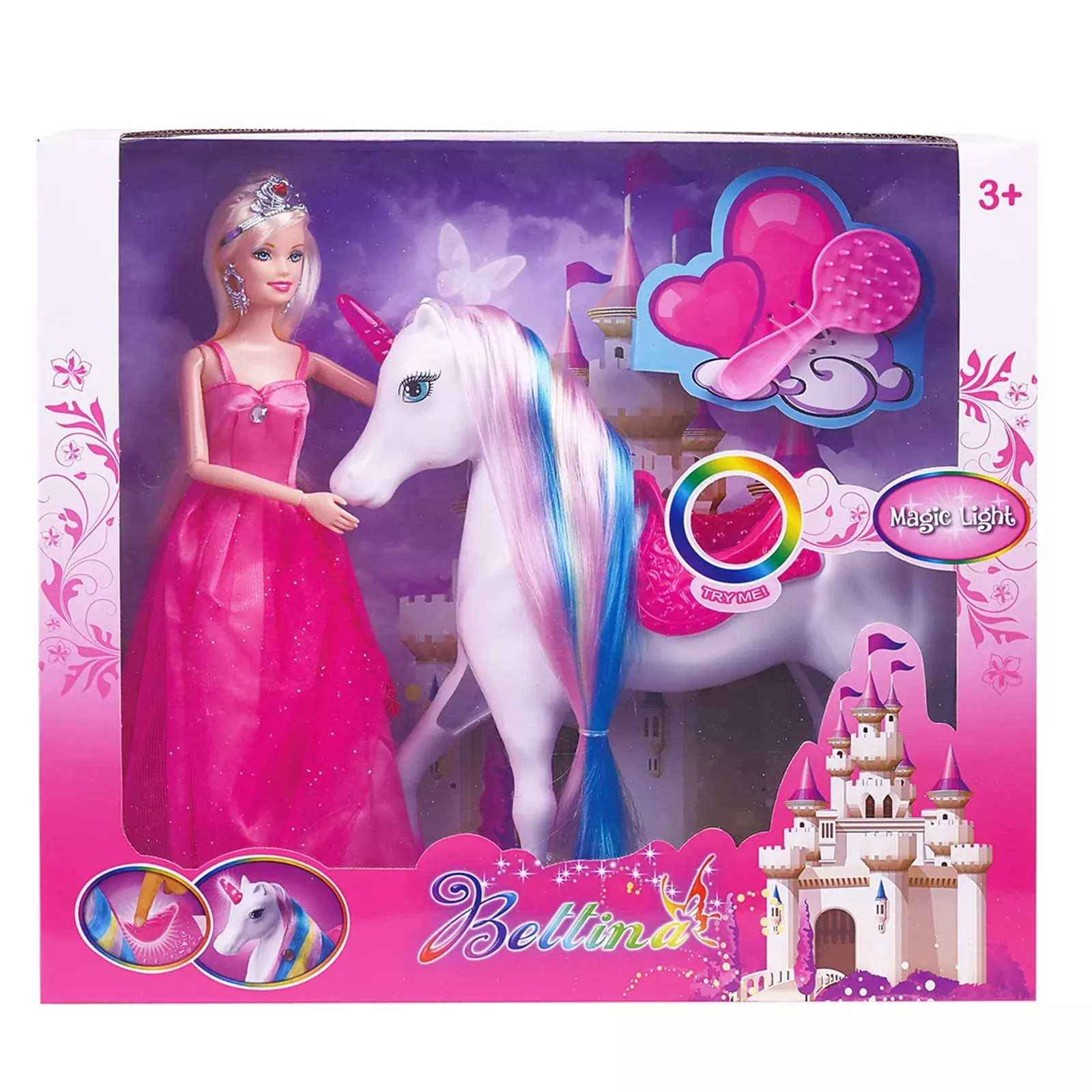 Princess Doll And Magic Light Unicorn Playset, Princess Unicorn Horse