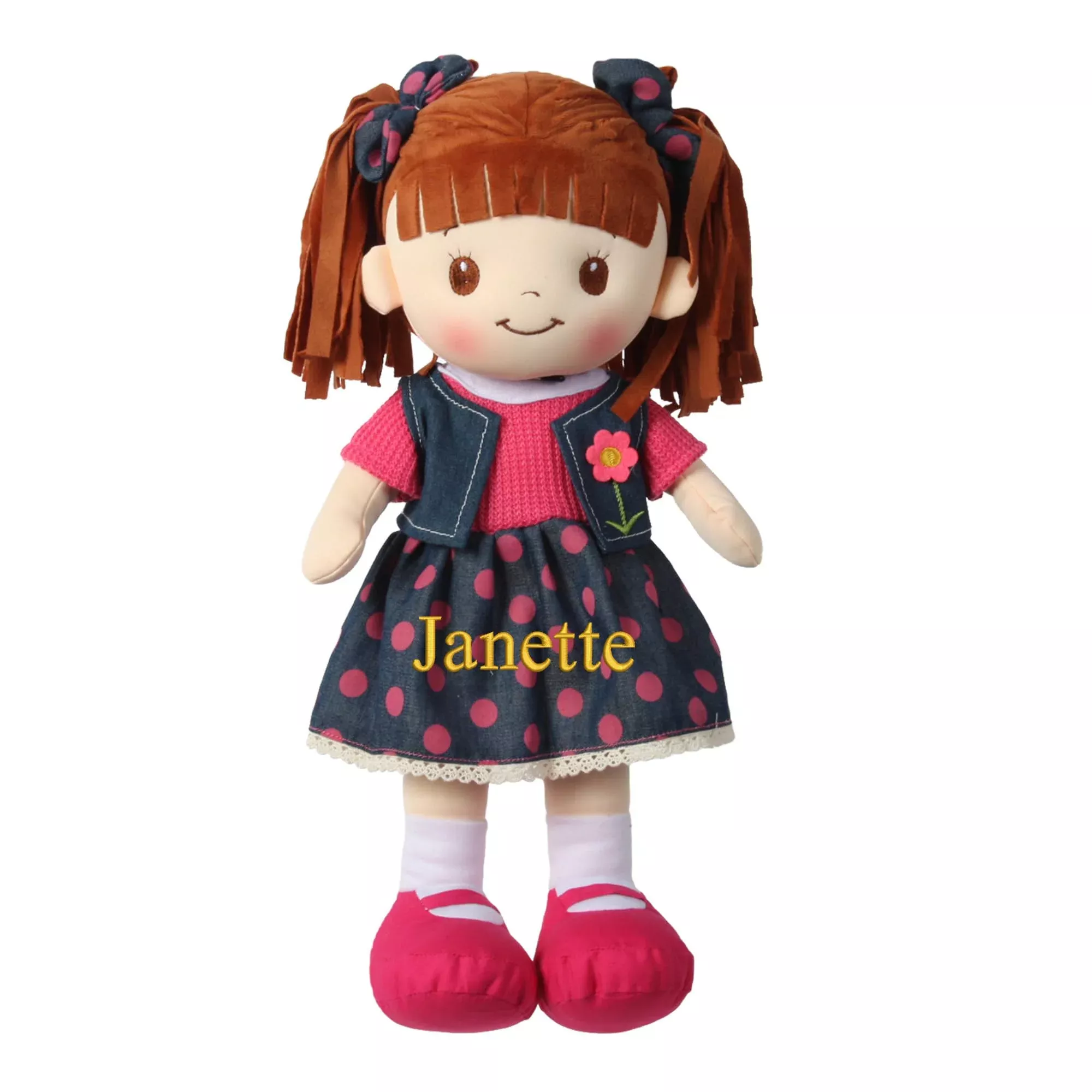 Printualist Personalized Rag Doll 16" Pink Polka Dot Skirt