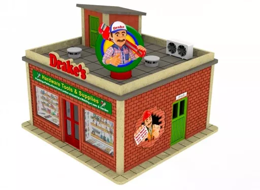 Proses By Bachmann 39123 O Scale Laser Cut Kit Drake's Hardware with Rotating Sign
