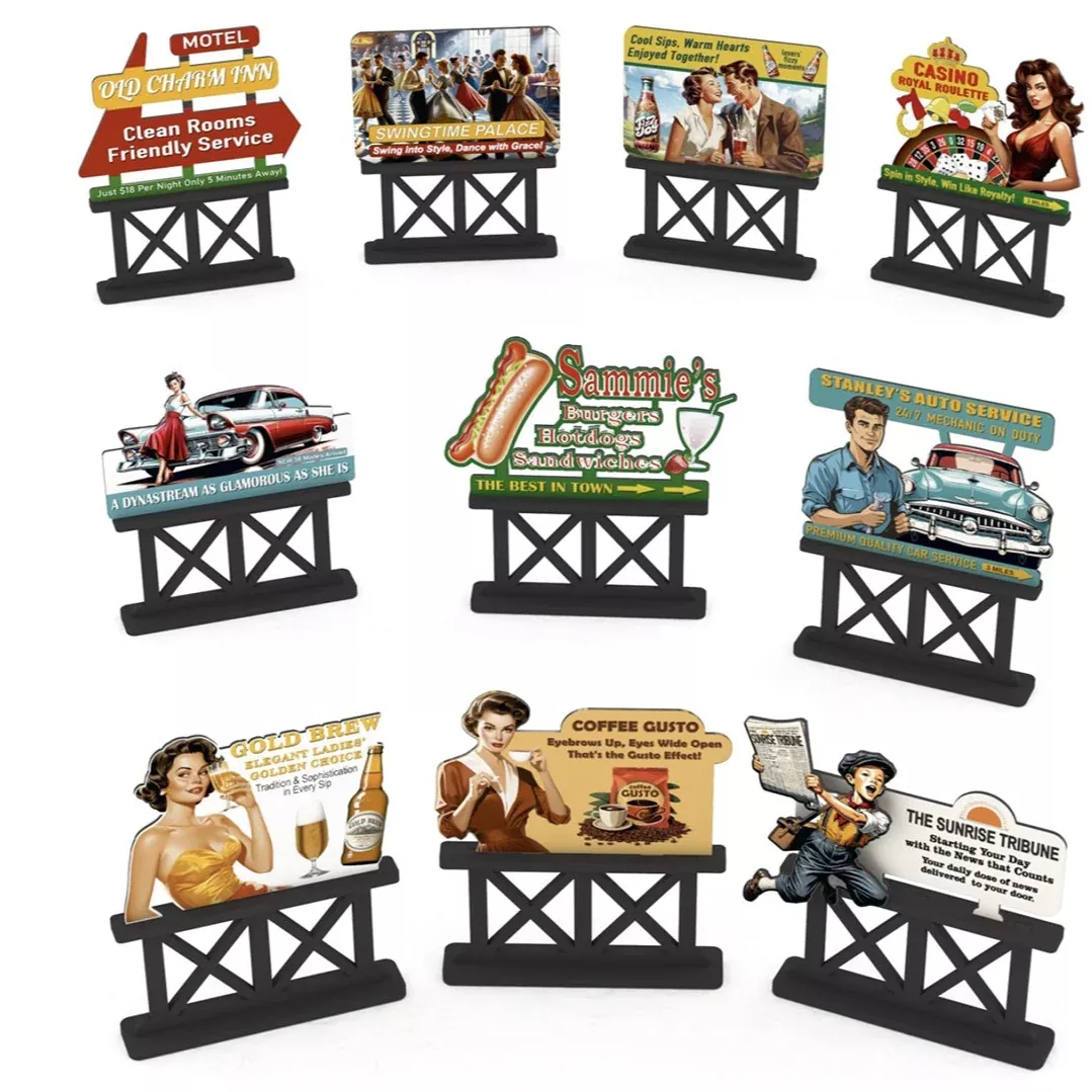 Proses By Bachmann 39128 HO Scale Laser Cut Kit 1950's Billboards (10 Pack)