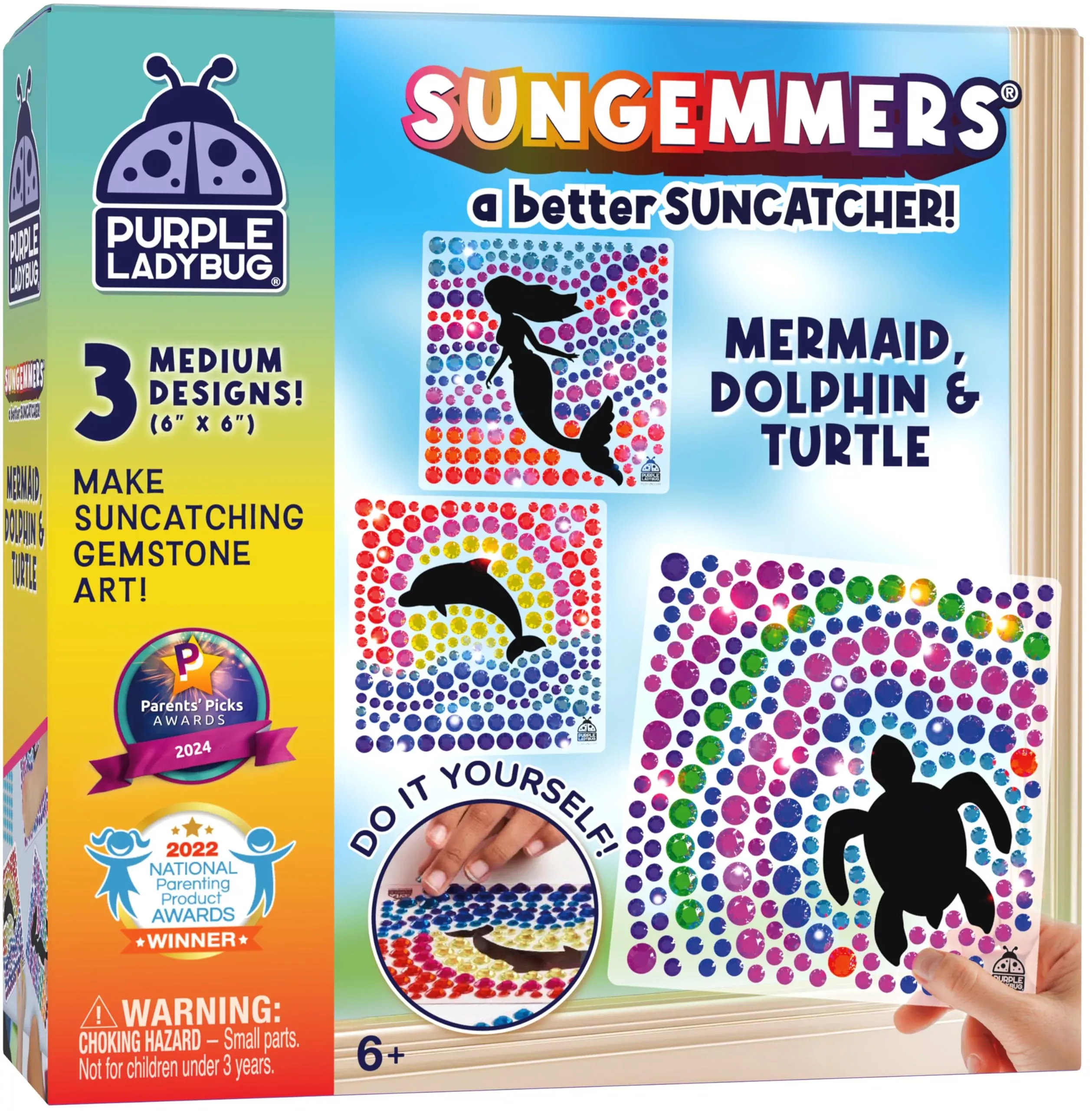 PURPLE LADYBUG Gem Window Art Suncatcher Kit, Mermaid & Dolphin, 6